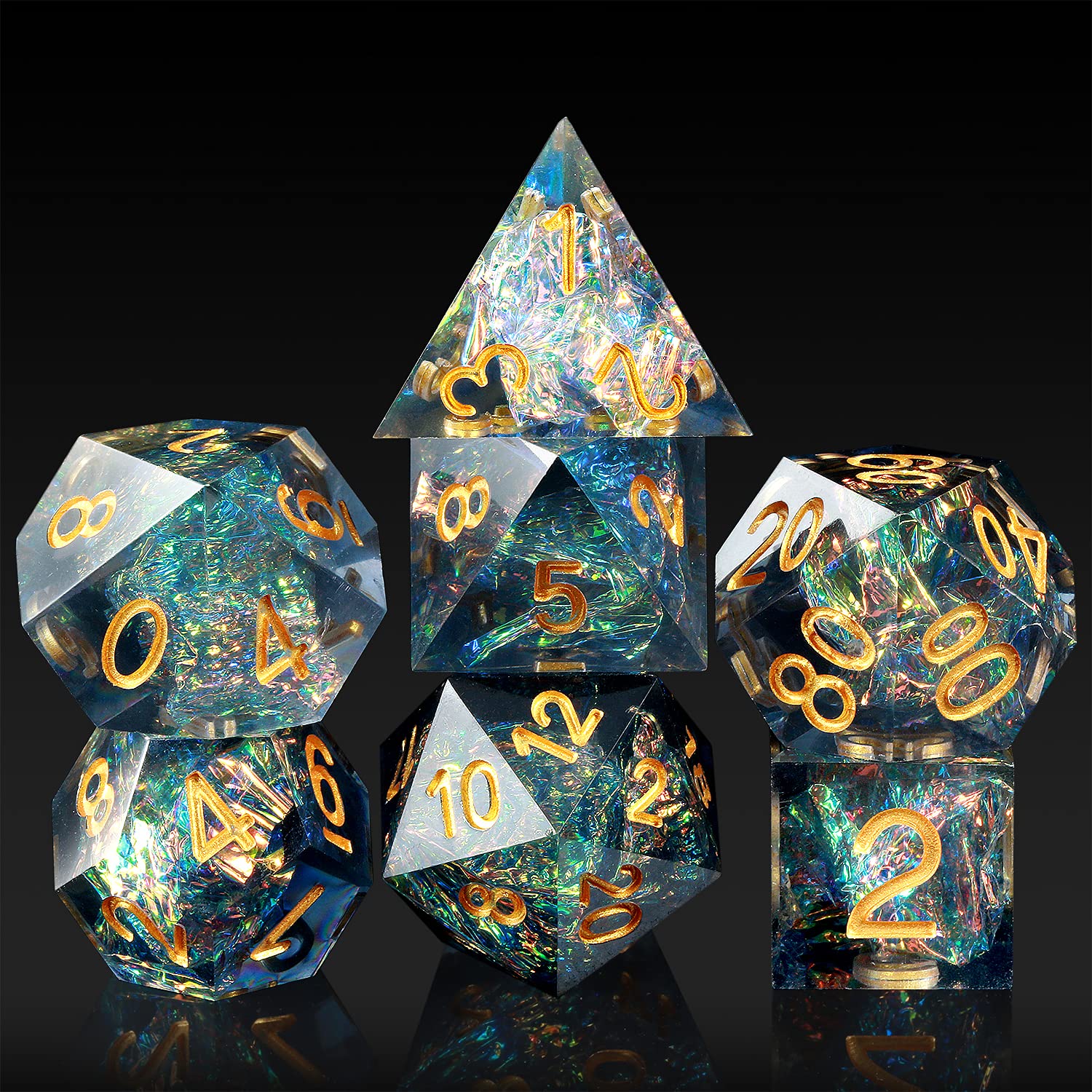Premium Handmade Dungeons and Dragons Dice Set - 7-Piece Sharp Edge Polyhedral Dice with Gold Numbers & Gift Case for DND RPG Games (Dark Cyan) - Perfect for Tabletop Gaming, D&D Campaigns and Collector Displays