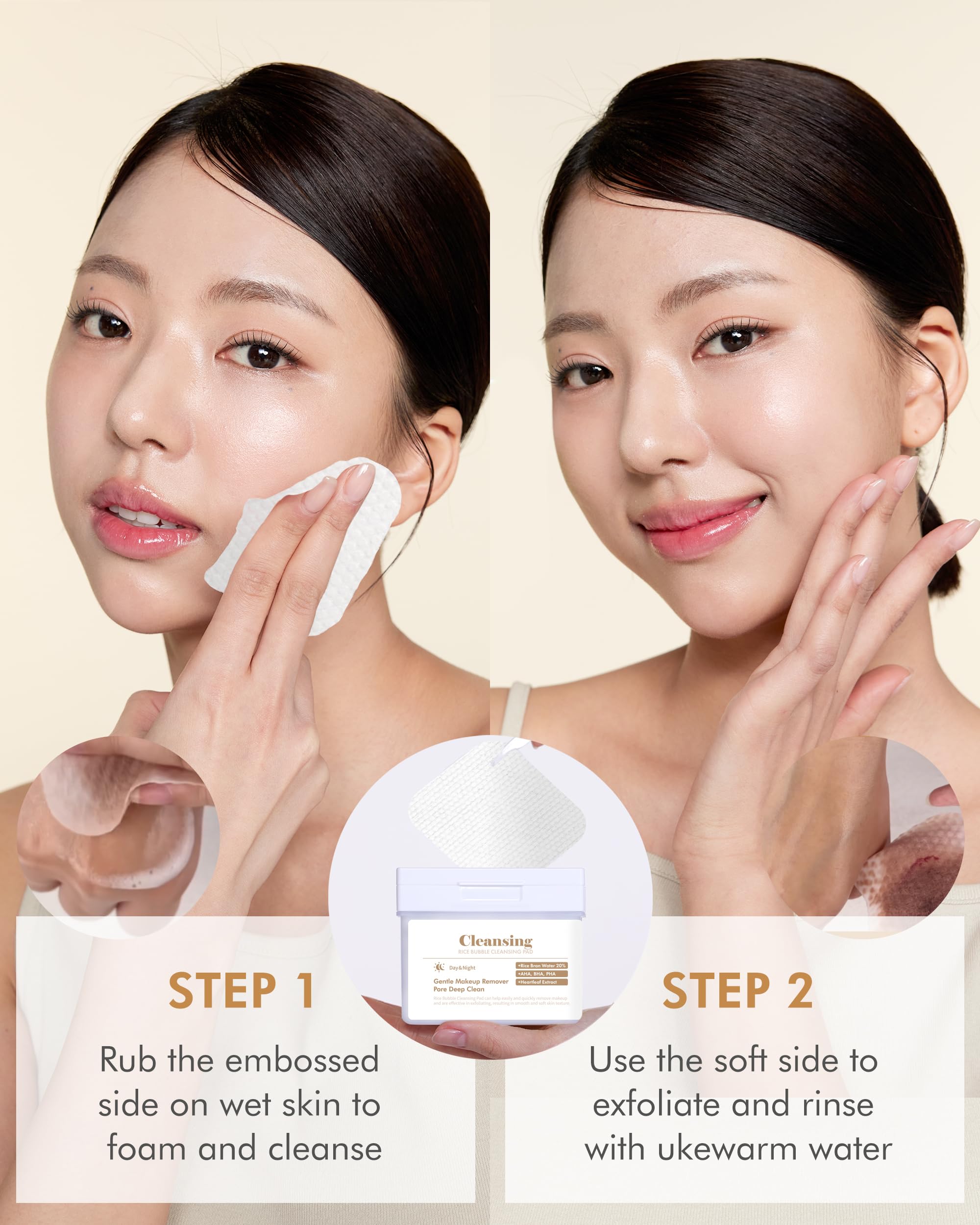 Dermal Rice Bubble Cleansing Pads - Korean Exfoliating & Hydrating Makeup Remover with Rice Bran Water, AHA, BHA, PHA | Green Citrus Scent | 80 Count | Gentle Daily Face Wash for Acne-Prone & Sensitive Skin | Perfect for Travel & Nighttime Skincare Routine