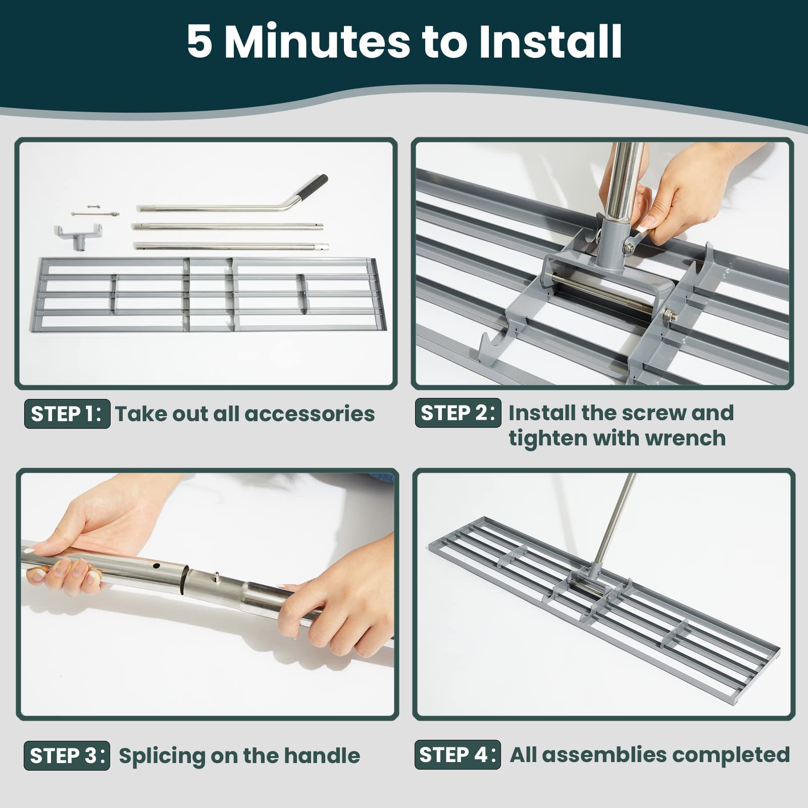 Professional 35x10 Inch Lawn Leveling Rake - Heavy Duty Stainless Steel Landscape Leveler Tool for Backyard, Garden, Golf Course & Farm | Perfect for Lawn Care, Soil Grading & Ground Preparation