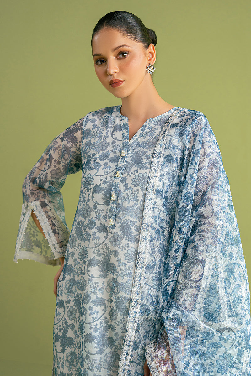 Elegant Blue Ceramic 2-Piece Outfit (Shirt & Dupatta) for Women - Perfect for Weddings, Parties & Festive Occasions