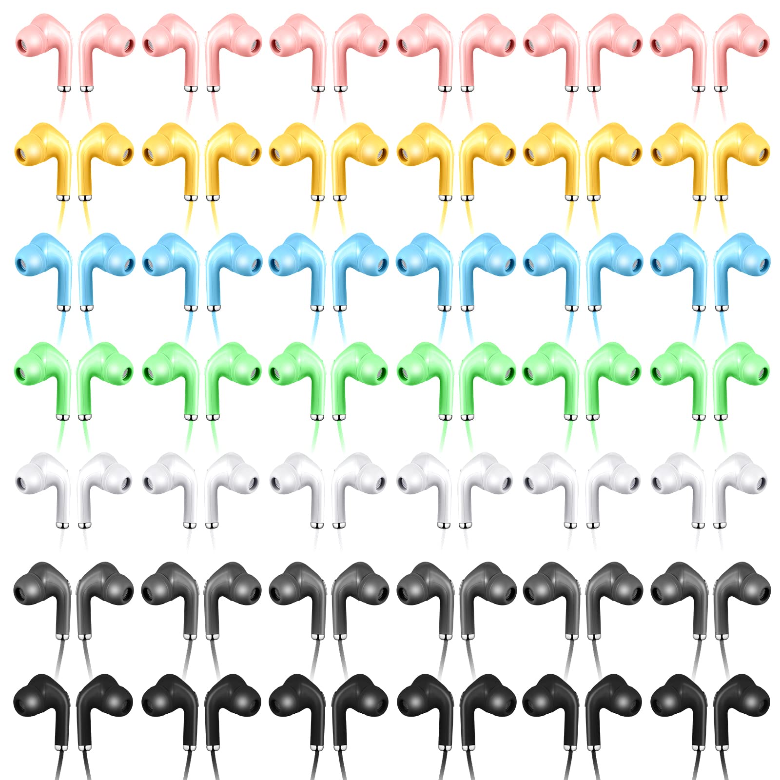 Xinnun 50 Pack Bulk Earbuds with Microphone - 7 Color Classroom Headphones for Students, Kids Headphones with Wire - Perfect for School, Library, Online Learning & Study Sessions