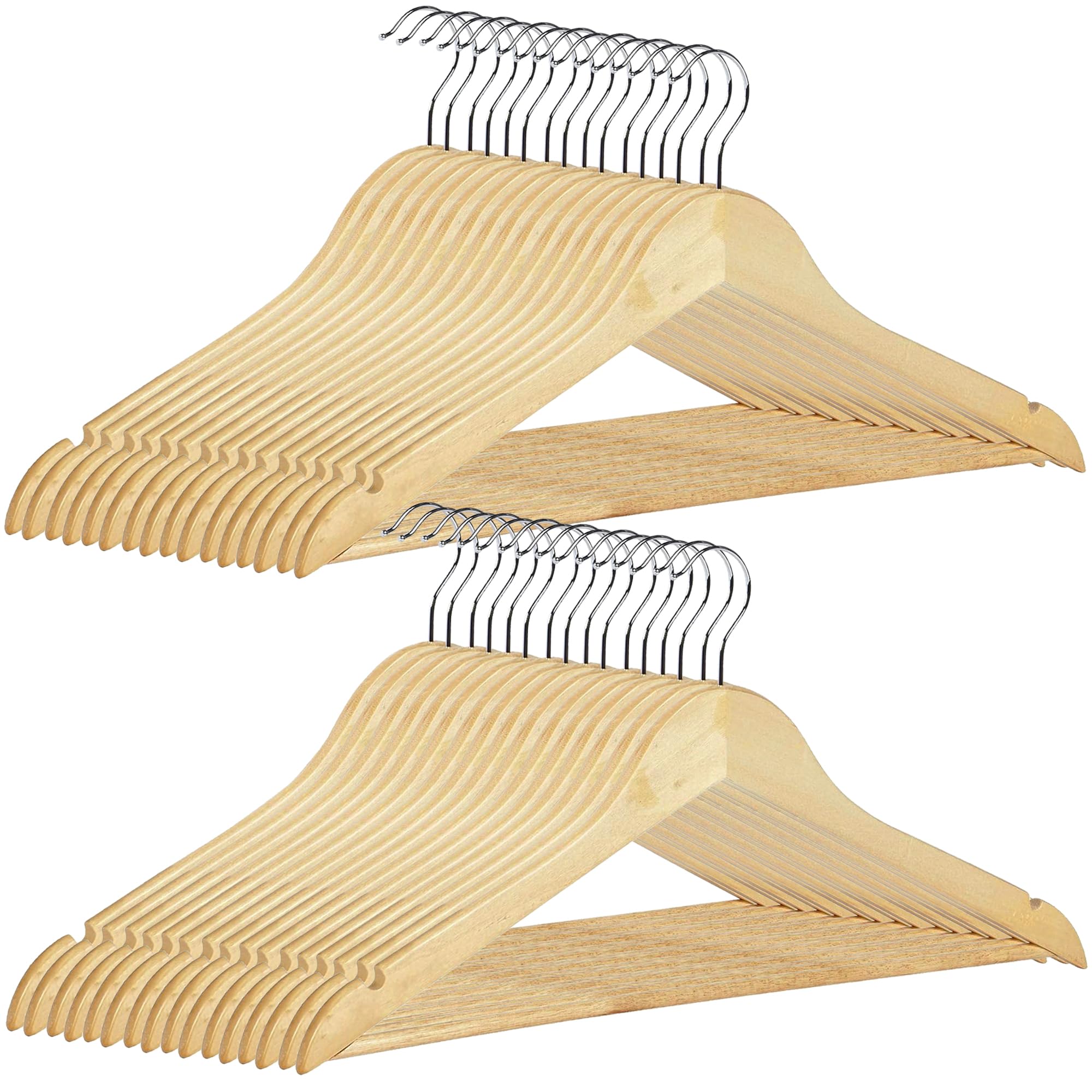 Premium 40-Pack ZENO Wooden Coat Hangers with 360° Rotating Hooks - Space Saving Closet Organizer for Jackets, Suits & Sweaters | Durable Round Trouser Bar & Shoulder Notches | Perfect for Home, Office & Retail Store Wardrobe Organization