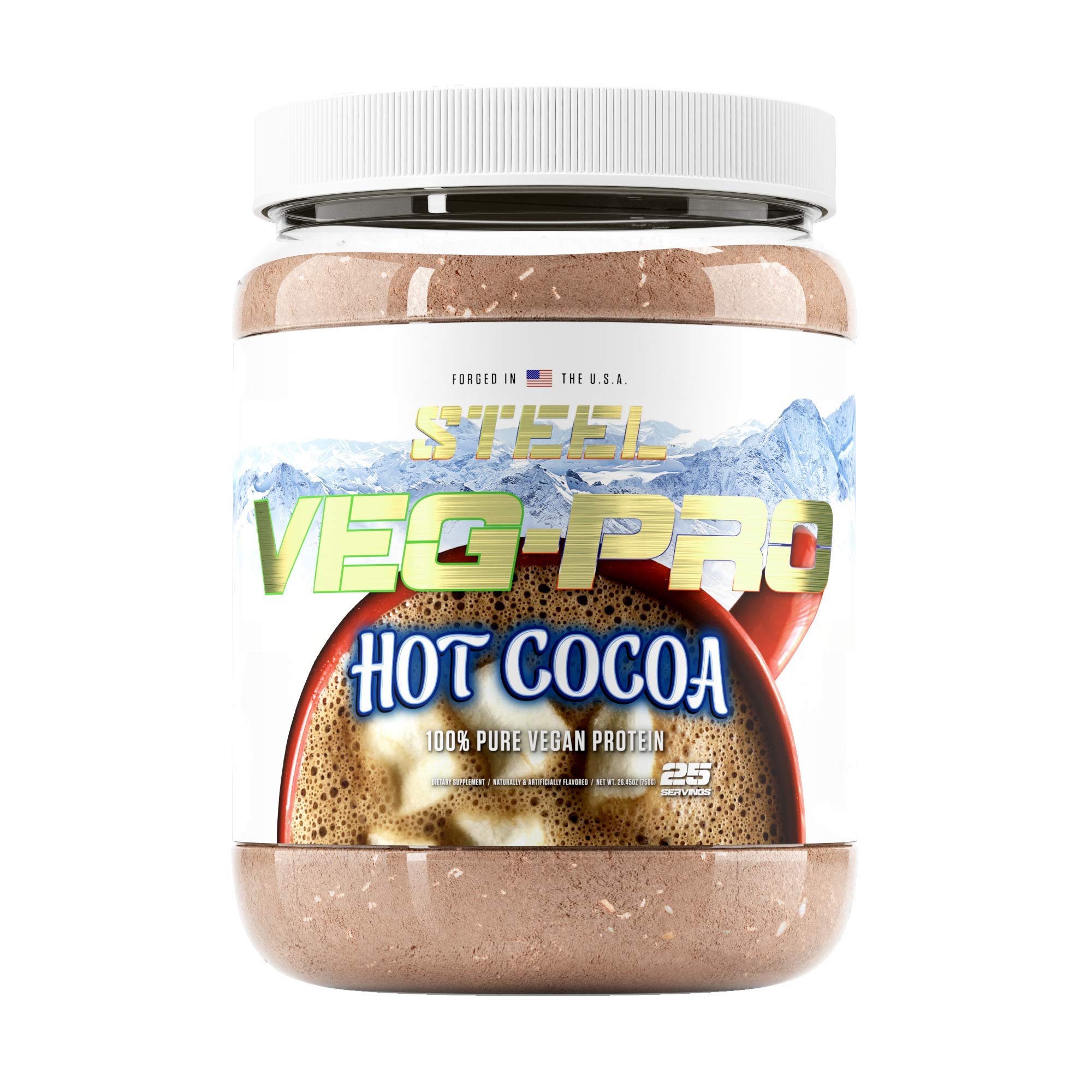 Steel Supplements Veg-PRO Vegan Protein Powder - Hot Cocoa Flavor | 25 Servings (1.65lbs) | Organic Plant-Based Protein with BCAA Amino Acids | Gluten Free, Dairy Free, Low Carb | Perfect for Post-Workout Recovery & Healthy Breakfast Smoothies