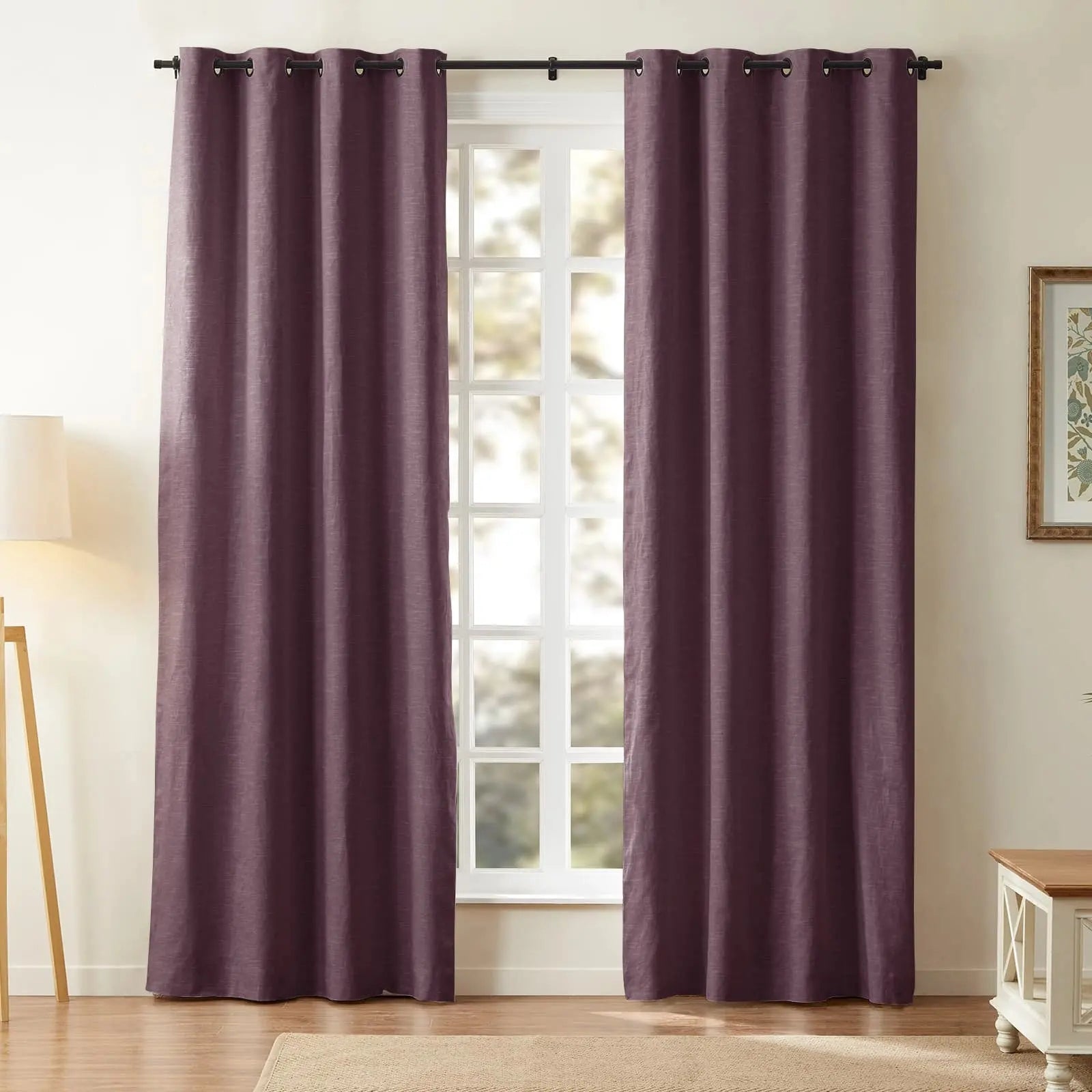 Luxury Linen Cotton Grommet Curtains for Living Room & Bedroom - Blackout Drapes with Metal Rings, Home Decor Window Treatments (52x84 Inch)