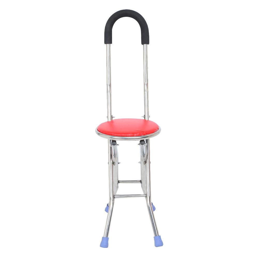 **Portable Folding Cane Chair with Seat - Anti-Slip 4-Leg Walking Stick for Seniors, Sponge Handle & Stainless Steel Frame - Ideal for Hiking, Travel & Outdoor Activities**