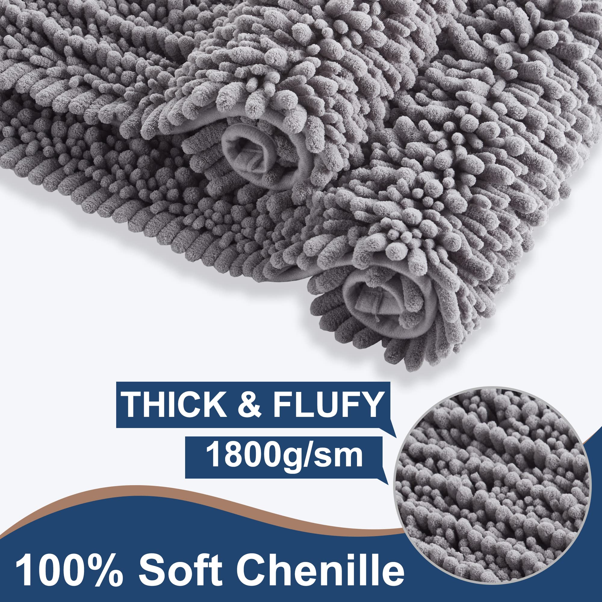 FLOLEOPA Soft Plush Microfiber Bathroom Rugs - Super Absorbent Non-Slip Bath Mat for Shower, Tub & Bathroom Floor - Machine Washable & Quick Dry - 27.5x47 Inches Grey - Perfect for Bathroom Safety & Comfort