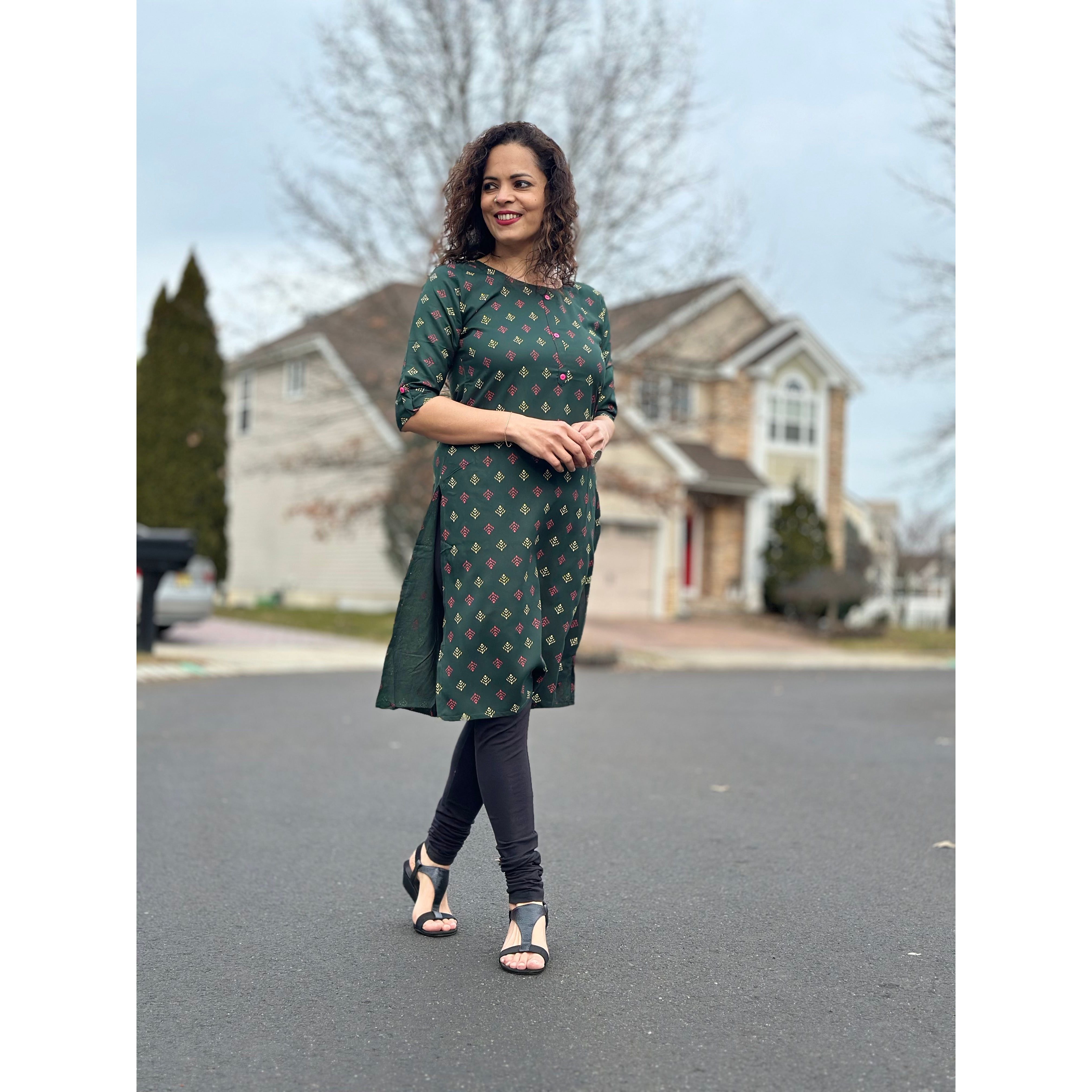 Stylish Green Printed Kurta for Women - Khushboo Collection | Perfect for Festivals, Weddings & Casual Wear