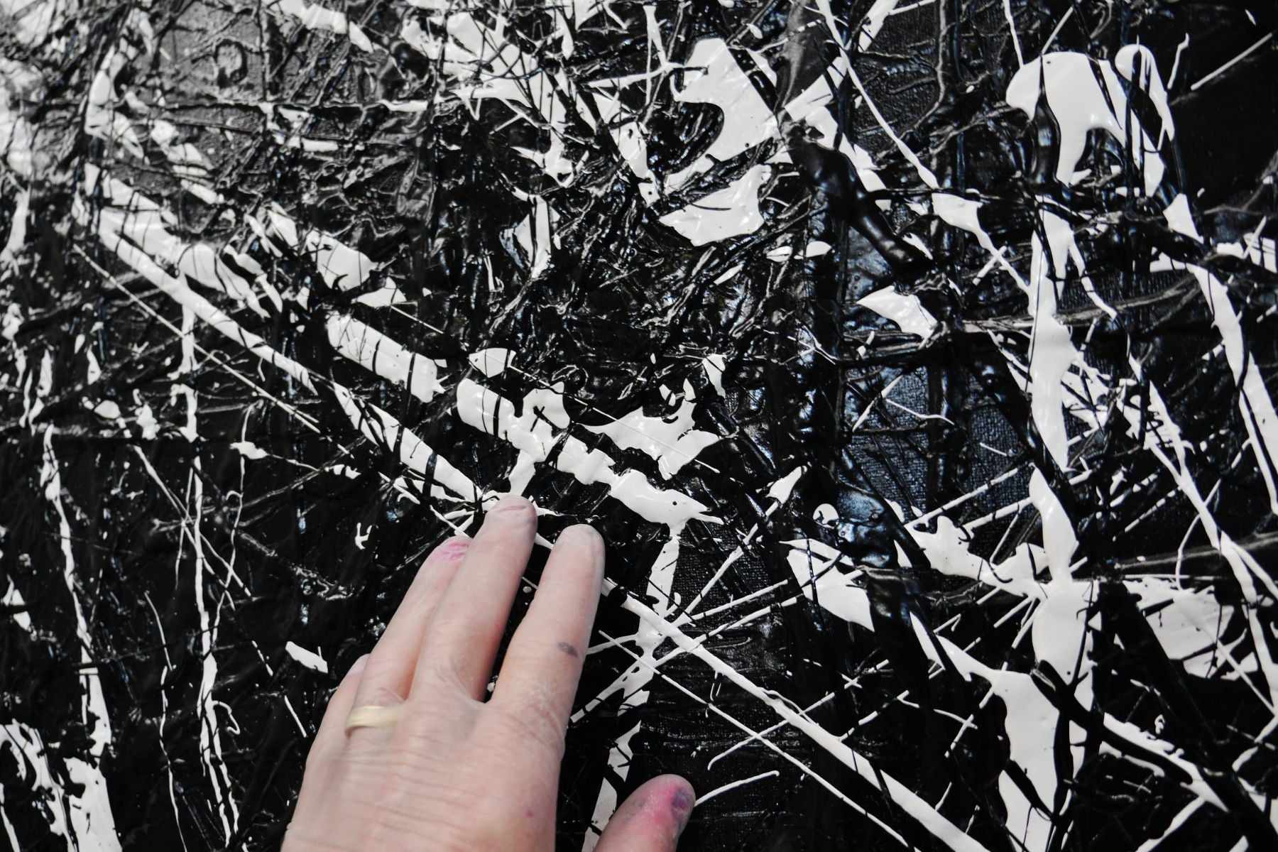Scattergories 240cm x 120cm White Black Textured Abstract Canvas Wall Art - Modern Home Decor for Living Room, Bedroom & Office