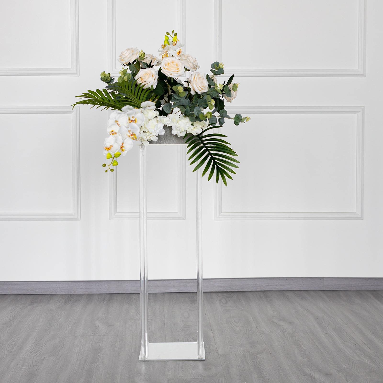32-Inch Tall Clear Crystal Rectangular Flower Vase Stand - Elegant Centerpiece for Weddings, Parties & Home Decor - Perfect for Floral Arrangements, Table Decor, and Event Decorations