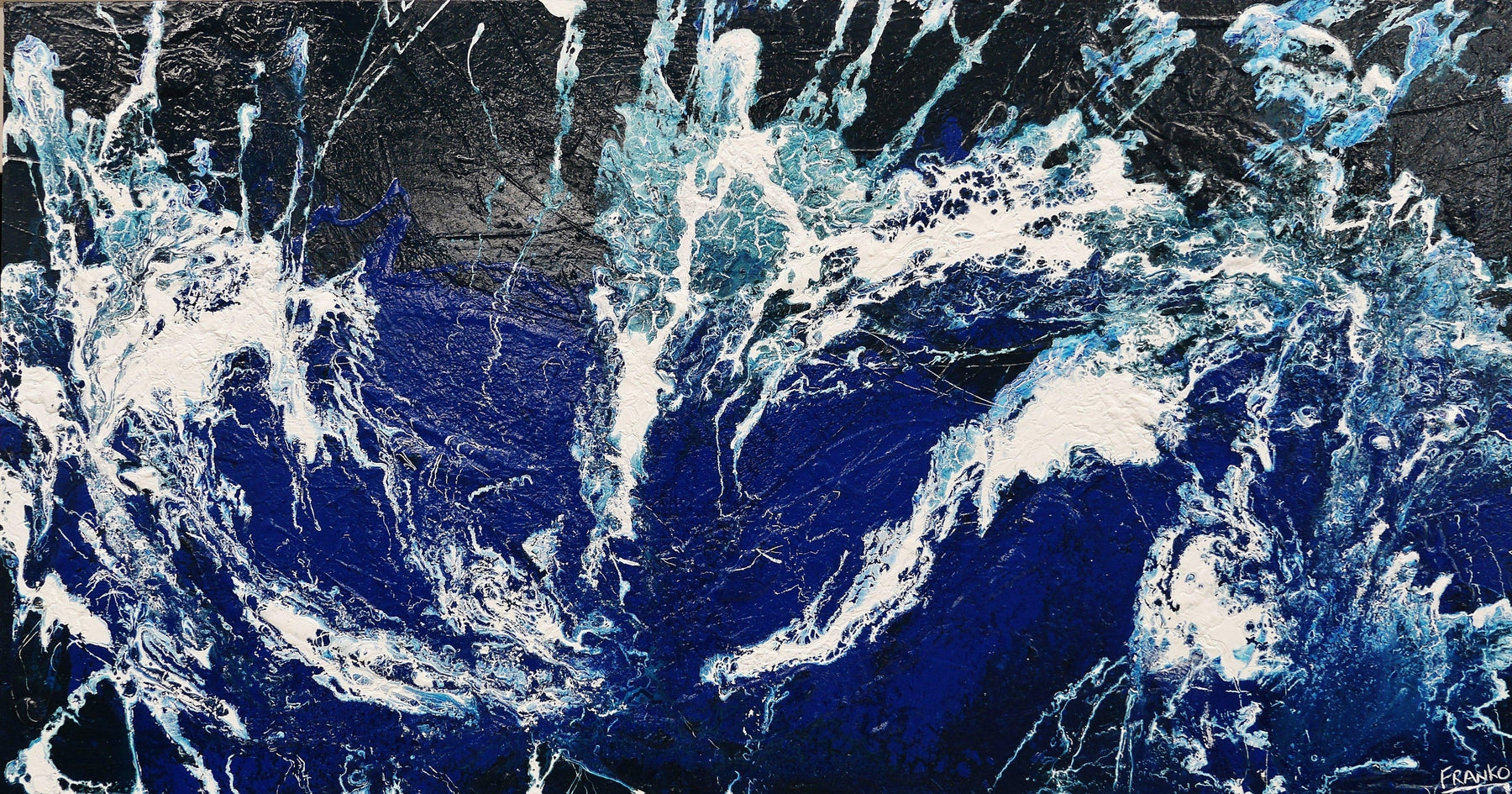 Blu Drift 190cm x 100cm White Blue Textured Abstract Canvas Art - Modern Wall Decor for Living Room, Bedroom & Office