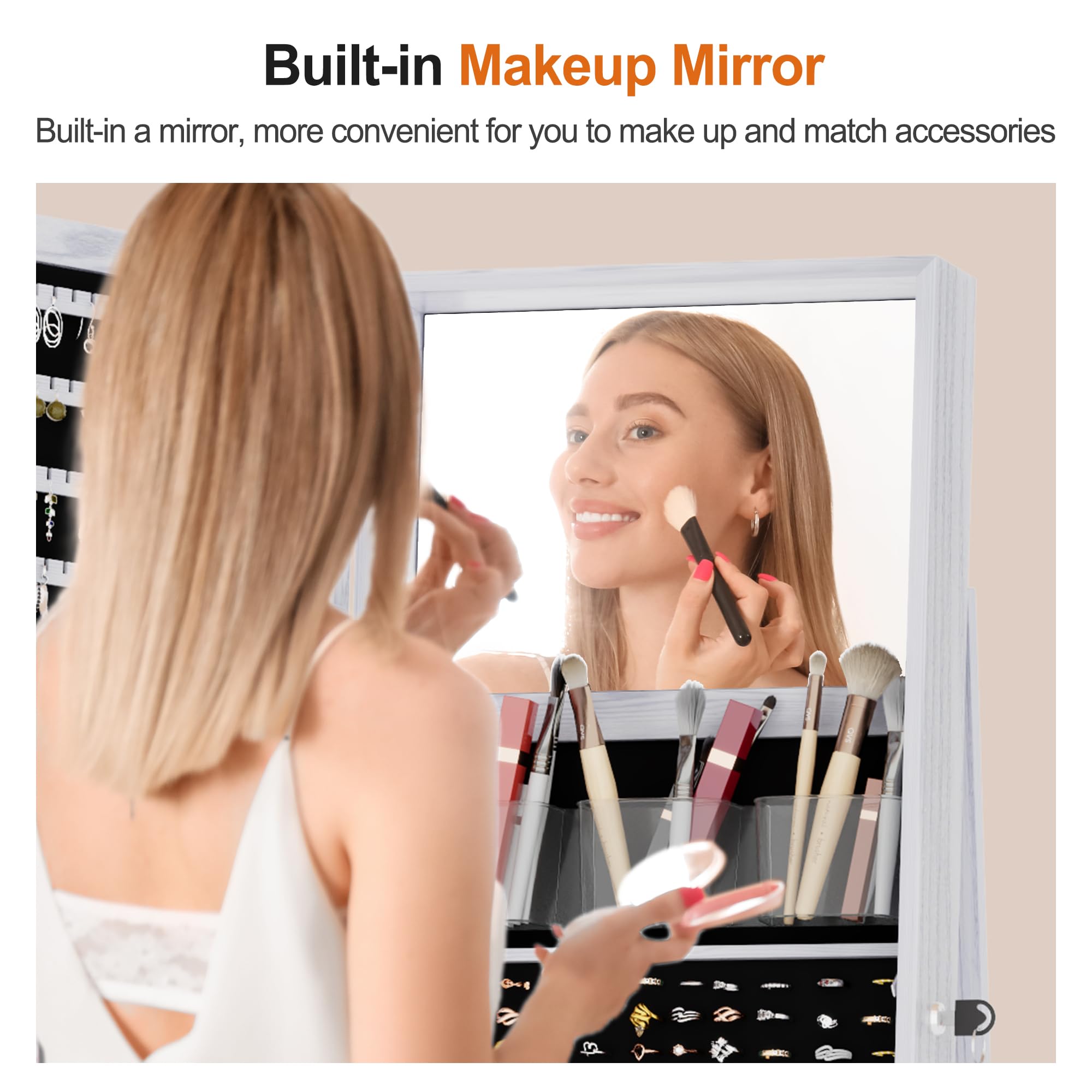 360° Rotating Jewelry Armoire with Full-Length Mirror & Lockable Storage - 66