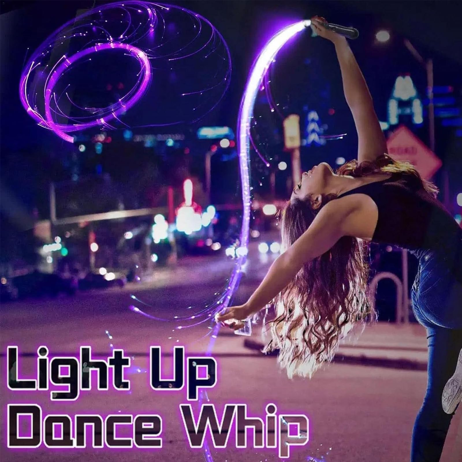 6ft LED Fiber Optic Whip - 360° Swivel Pixel Dance Whip with Bright Color Effects for Raves, Parties & Light Shows | Perfect for Nightclubs, Festivals & EDM Concerts