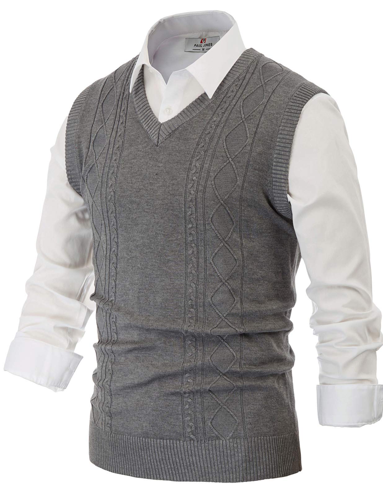 PJ PAUL JONES Men's Cable Knit V-Neck Sweater Vest - Soft Pullover Sweater for Men - Perfect for Layering, Office Wear & Casual Outfits