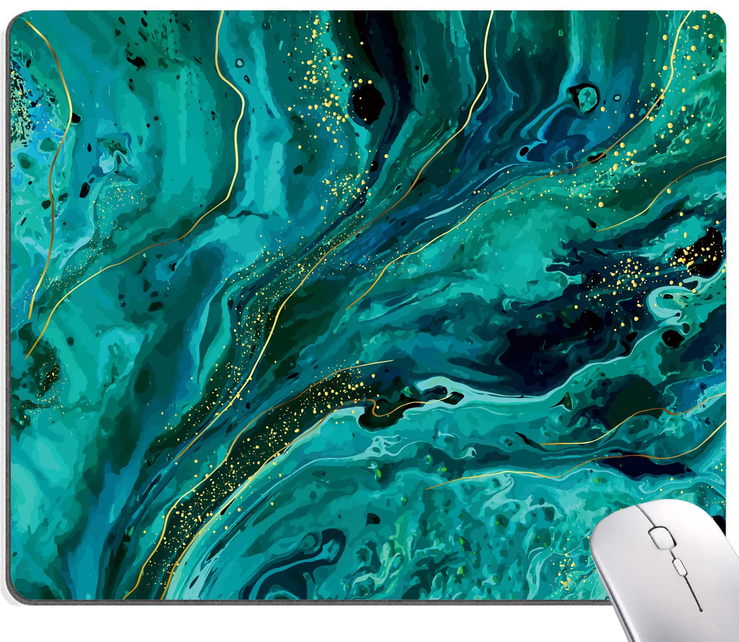 Premium Green Marble Mouse Pad - Non-Slip Rubber Base, Washable Cloth Surface for Gaming & Office Use - Personalized Square Computer Mouse Mat - Perfect for Home & Work Desks