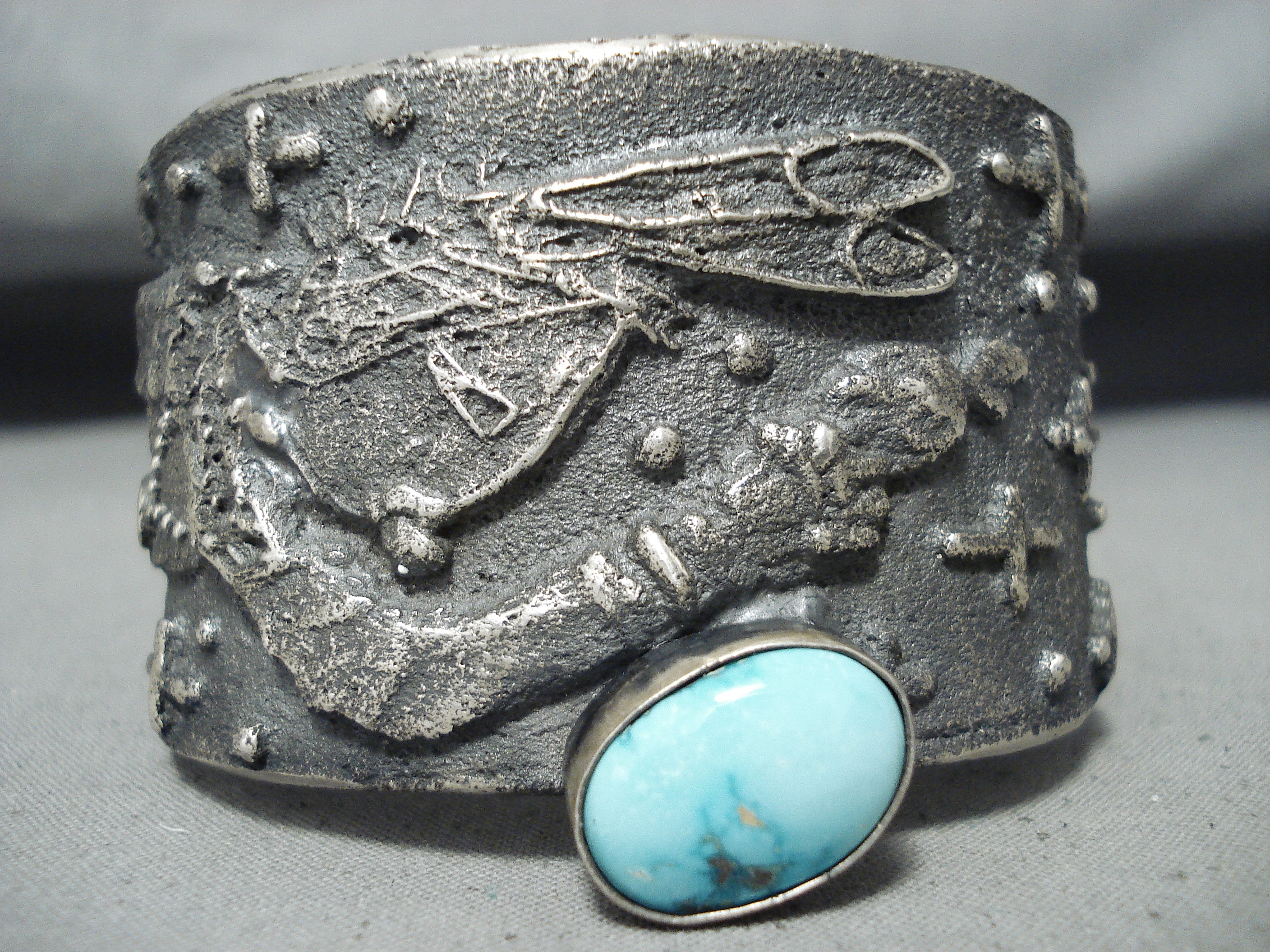 Authentic 188g Native American Navajo Kingman Turquoise Sterling Silver Kachina Bracelet - Handcrafted Jewelry for Women, Boho Fashion & Spiritual Ceremonies