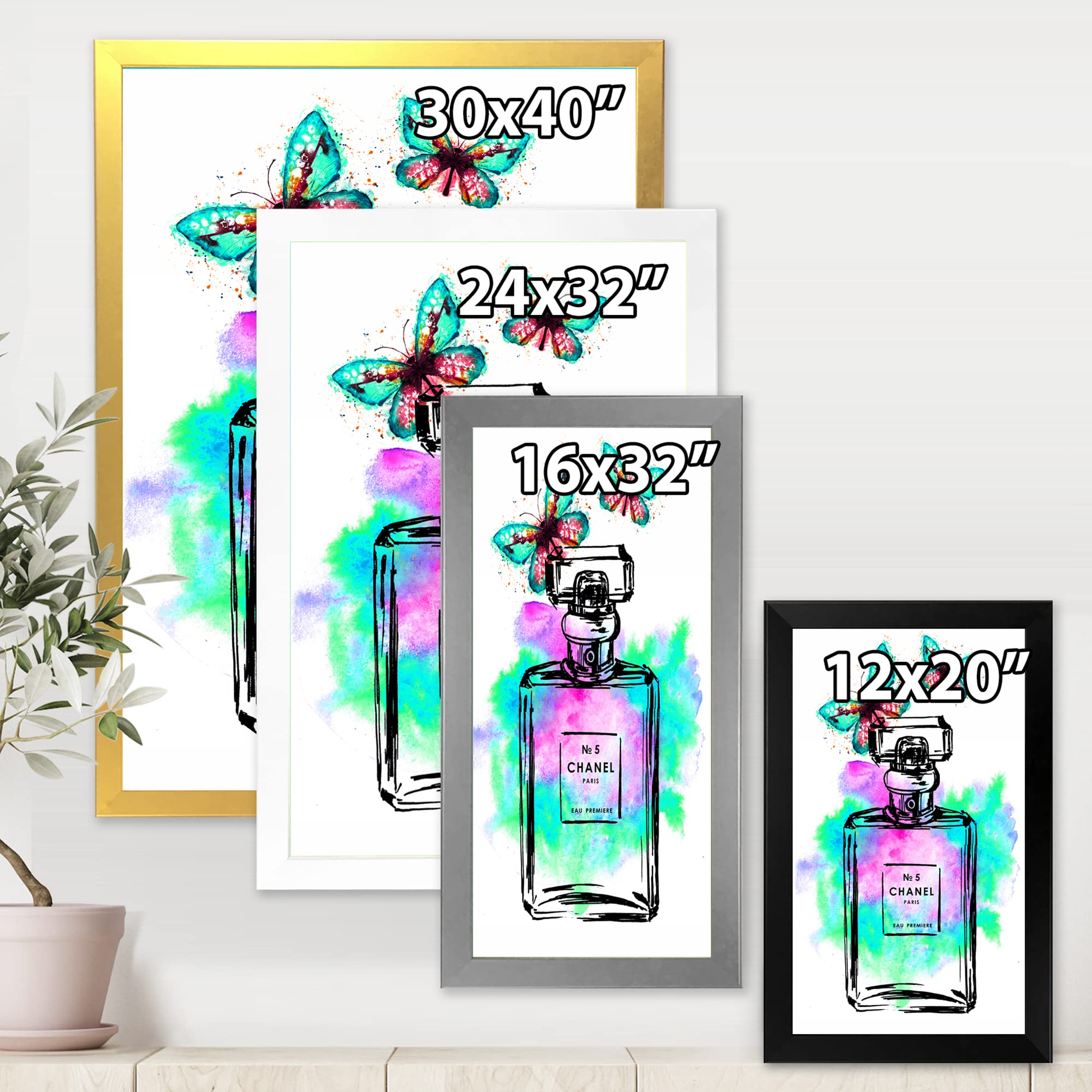 Chanel No. 5 Perfume Bottle Modern Framed Wall Art - Elegant Home Decor for Living Room, Bedroom & Office