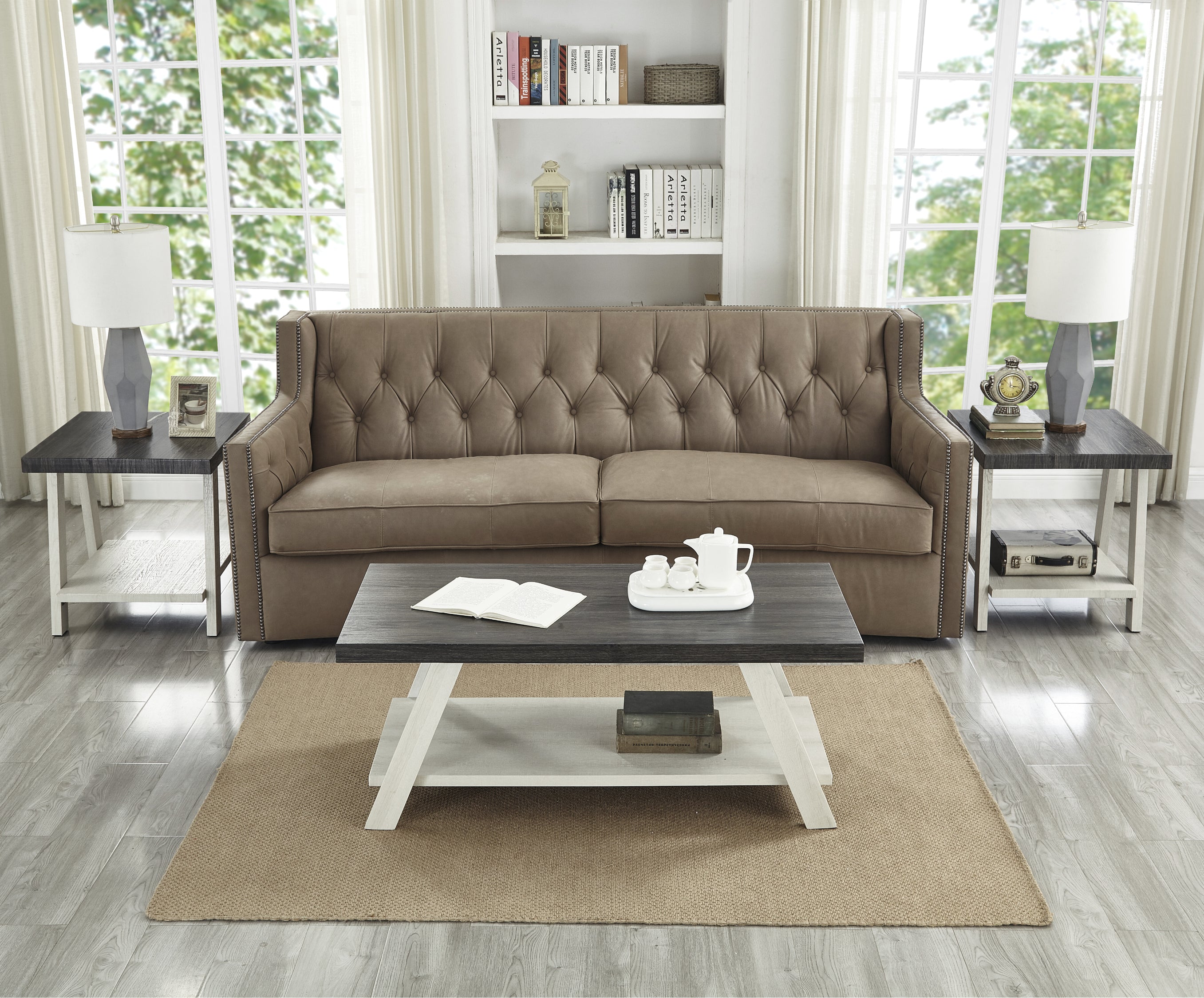 Roundhill Furniture Athens Contemporary 3-Piece Wood Shelf Coffee Table Set - Weathered Charcoal & Beige Finish - Perfect for Living Room, Lounge & Modern Home Decor