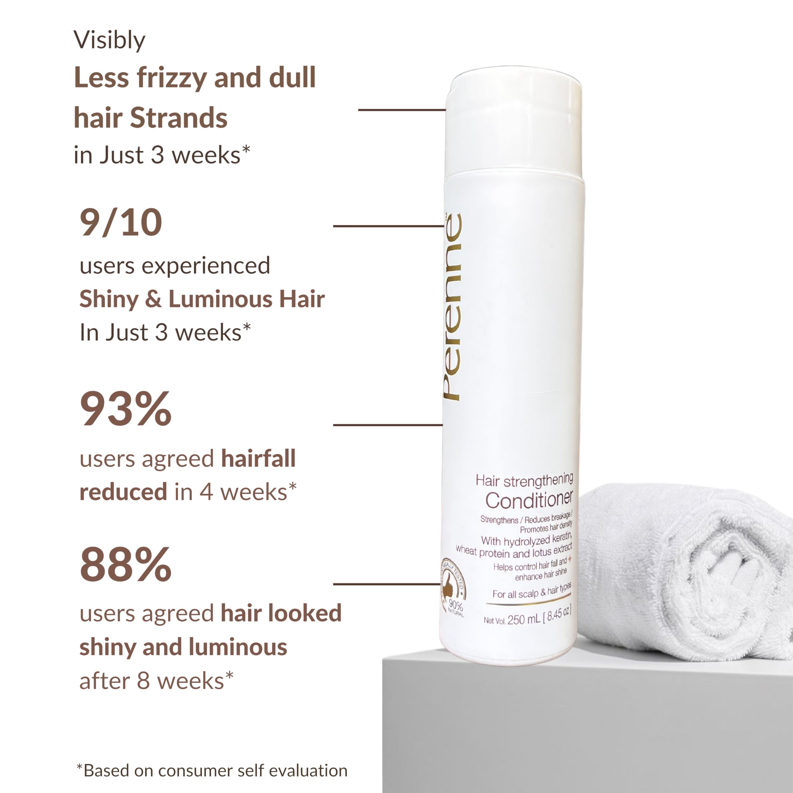 Perenne Hair Strengthening Conditioner with Hydrolyzed Keratin & Wheat Protein (8.5 oz) - Reduces Hair Fall, Promotes Growth for All Hair Types - Perfect for Daily Use & Damaged Hair Repair