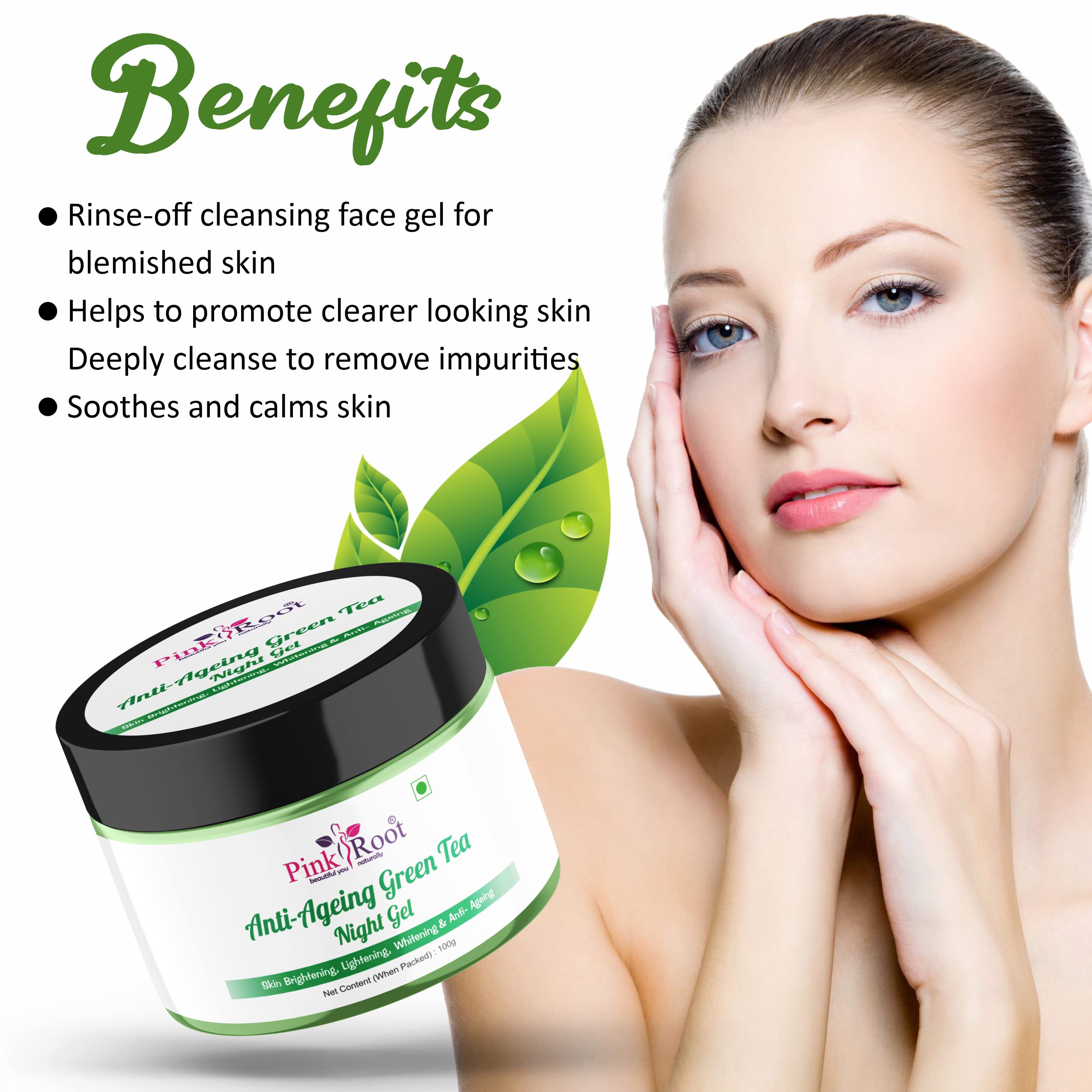 Pink Root Strawberry Face Wash 100ml & Green Tea Night Gel 100ml - Brightening & Hydrating Skincare Set for Glowing Skin - Perfect for Daily Cleansing & Overnight Repair