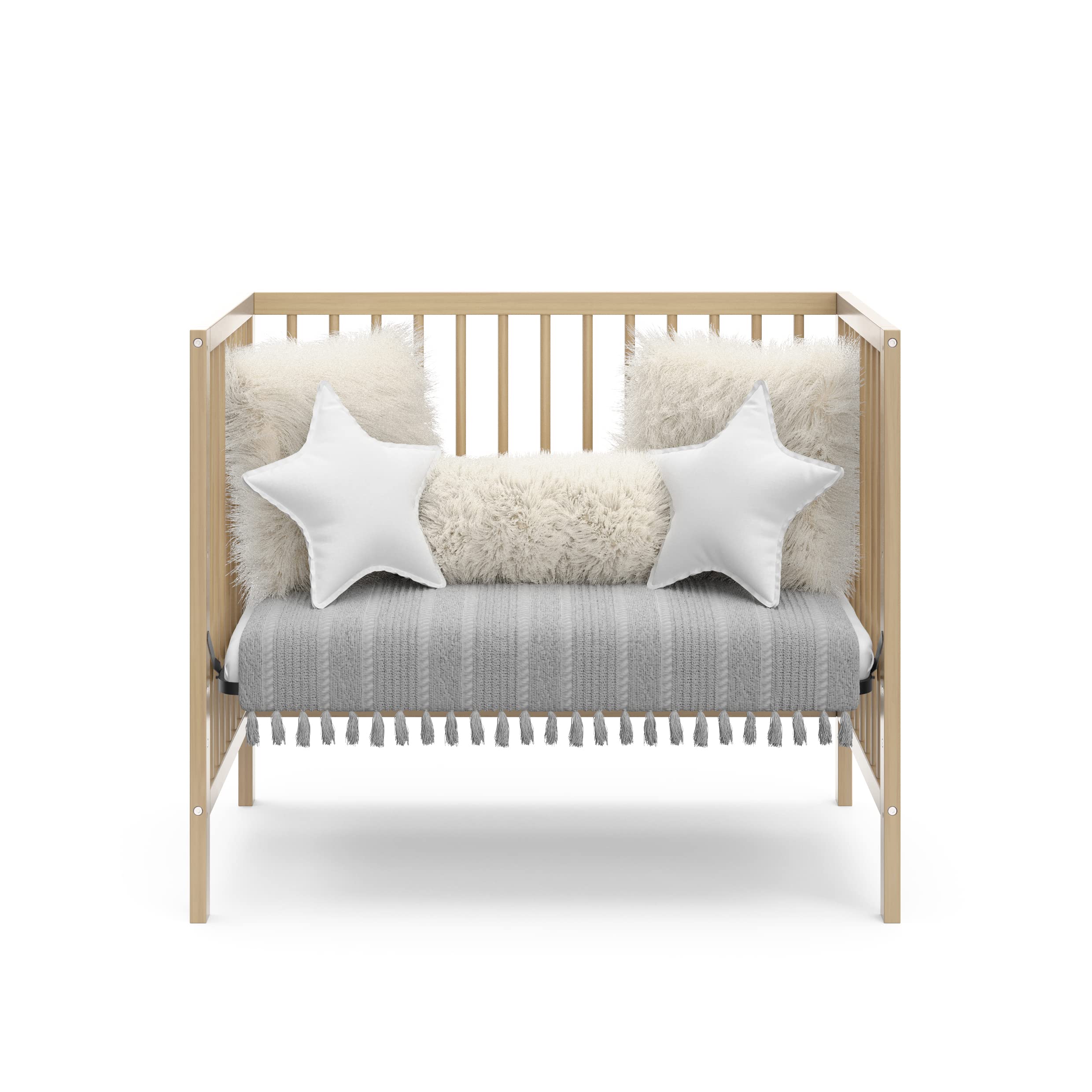 Graco Teddi 4-in-1 Convertible Mini Crib with Water-Resistant Mattress - GREENGUARD Gold Certified, Driftwood Finish | Space-Saving Nursery Solution for Small Rooms & Apartments | Includes 2.75-Inch Mattress, Easy 30-Min Assembly