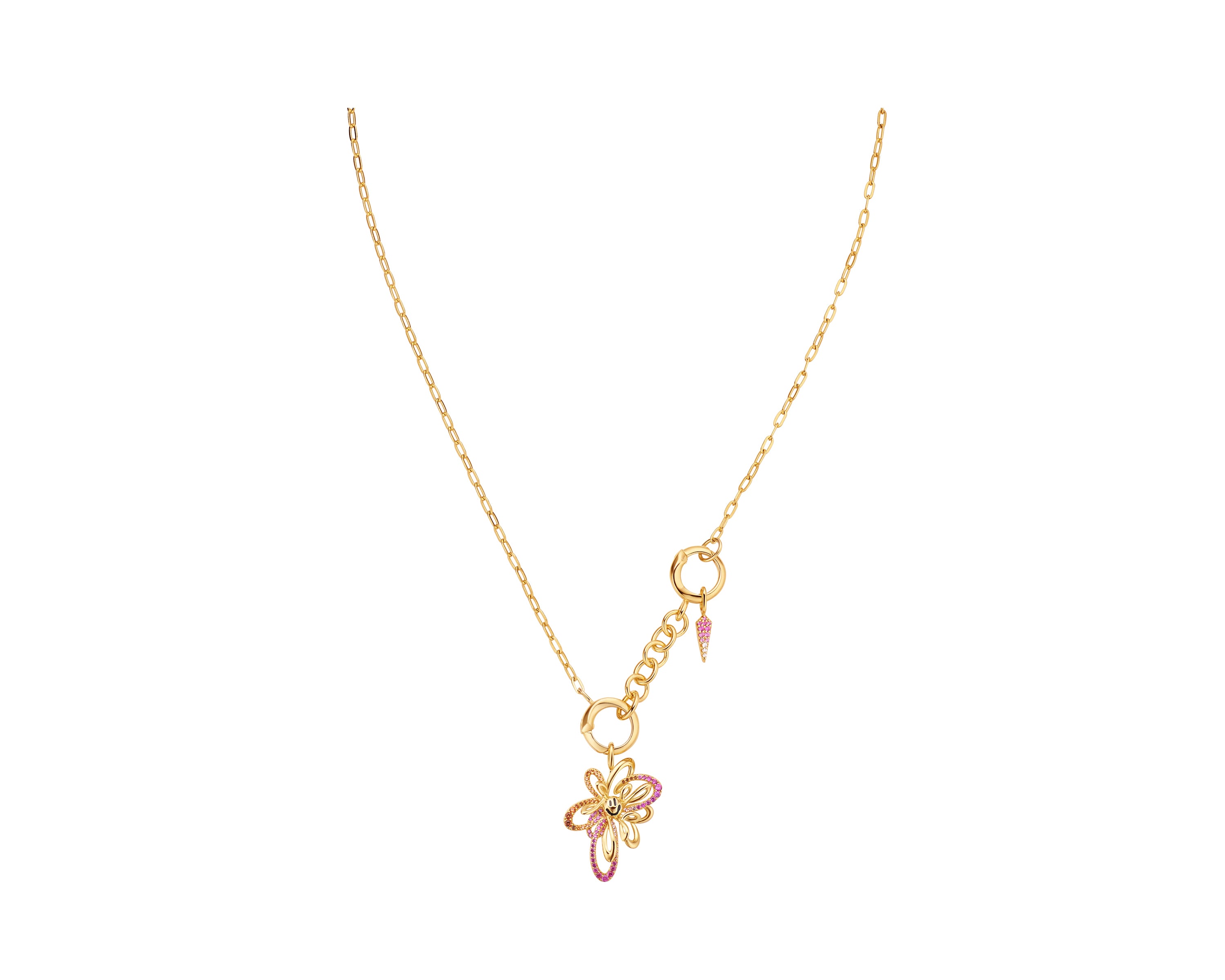 Gold Flower Power Pink Charm Necklace for Women - Elegant Rose Pendant Jewelry Gift for Her - Perfect for Valentine's Day, Anniversary & Special Occasions