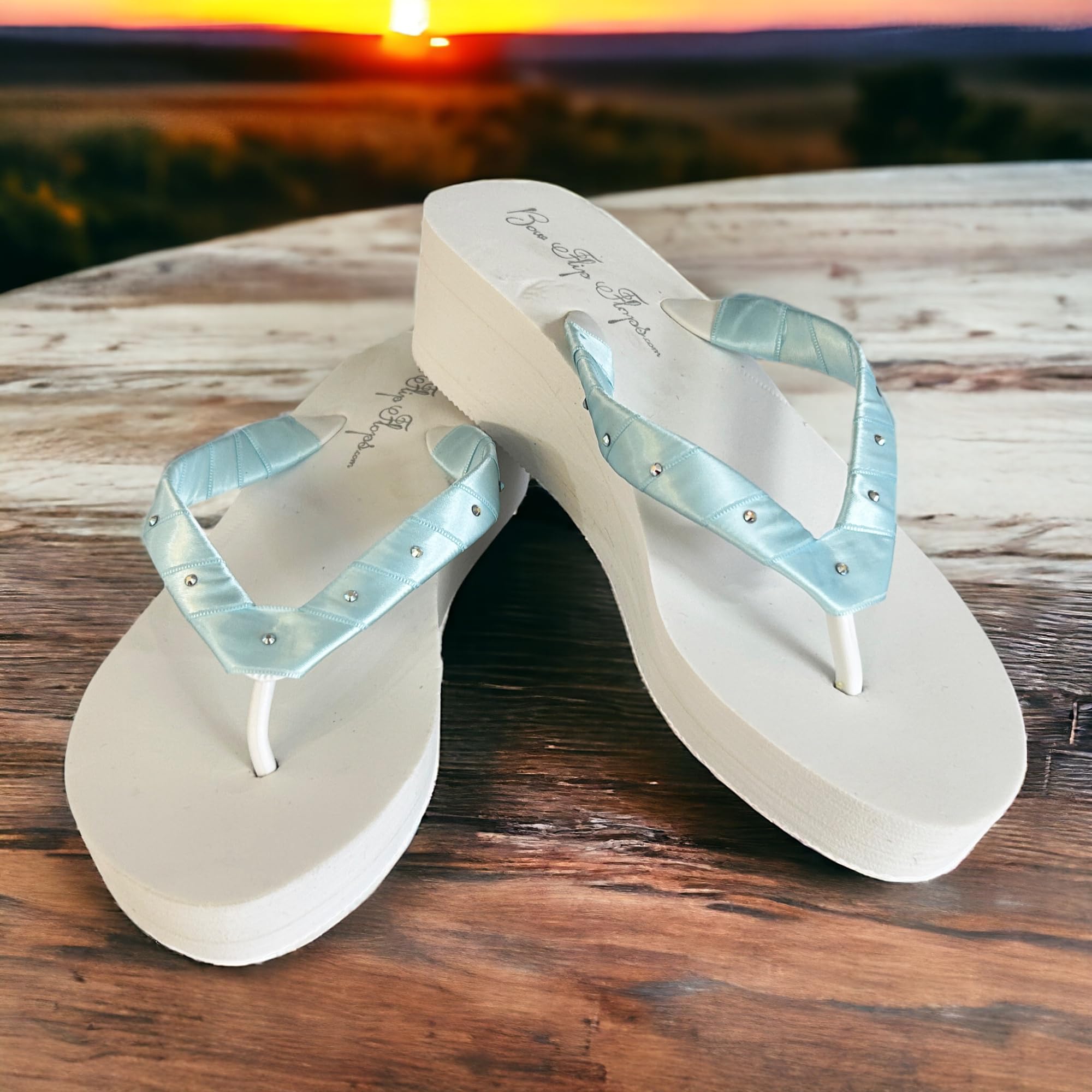 Sparkling Crystal Rhinestone Embellished Wedge Flip Flops - Ivory & White | Comfortable Summer Sandals for Beach, Pool, and Casual Outings