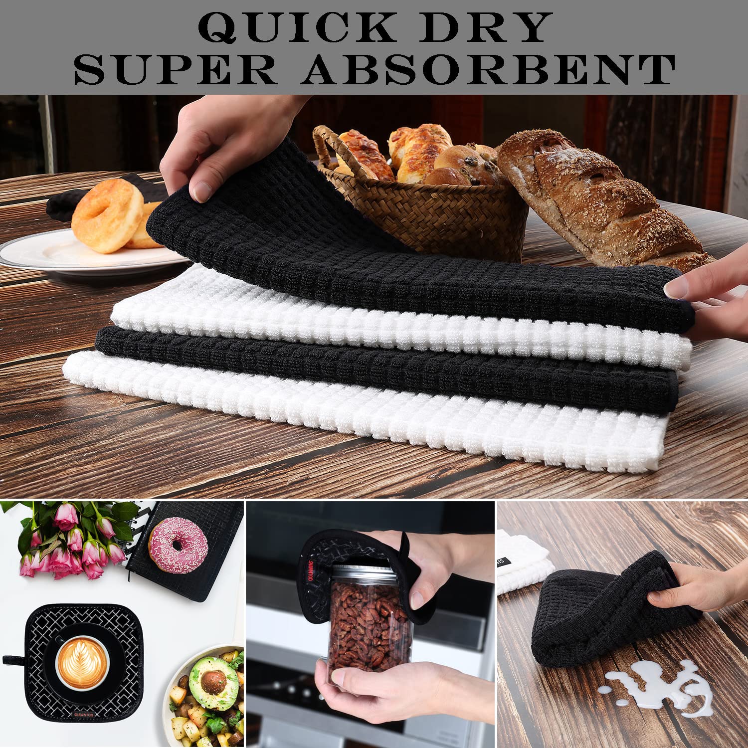 6-Piece High Heat Resistant Oven Mitts and Pot Holders Set - 550°F Extra Long Kitchen Gloves with Non-Slip Silicone Surface for Cooking, Baking, Grilling - Perfect for BBQ, Baking Cookies, and Handling Hot Pots Safely