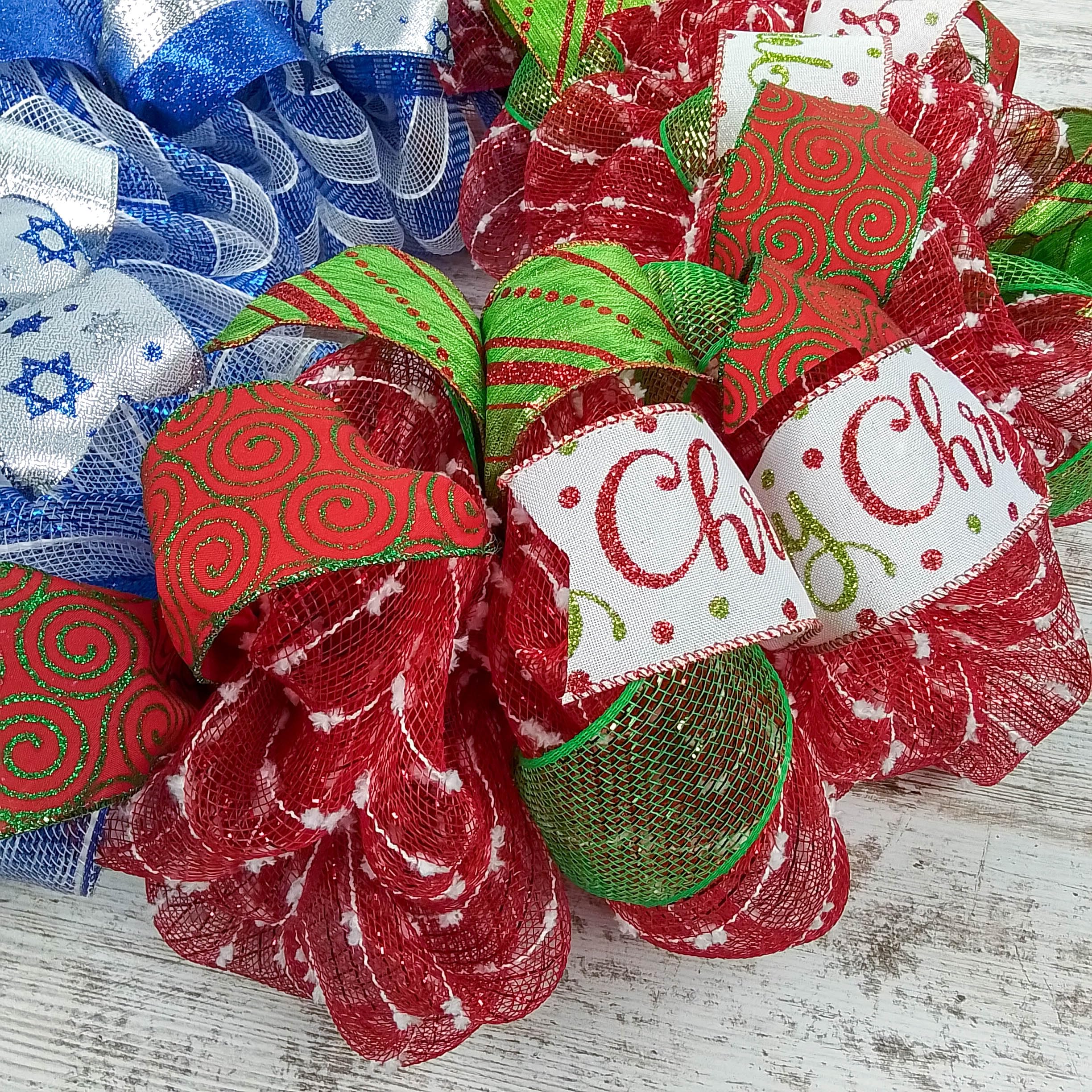 Christmas Hanukkah Wreath - Personalized Monogram House Divided Decor - Red Green Blue Silver Holiday Wreath for Front Door, Mantel & Wall Decor - Perfect for Holiday Home Decorations & Gift Giving
