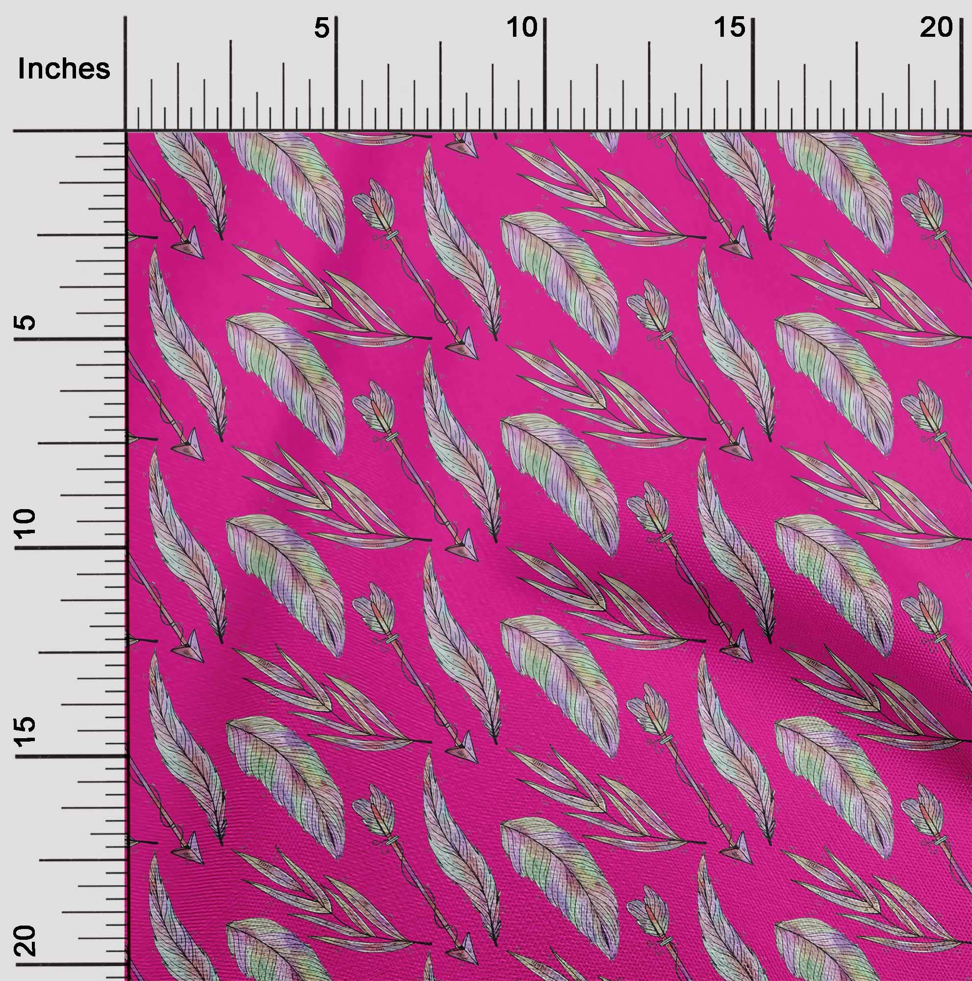 oneOone Viscose Jersey Fuchsia Pink Feather Print Fabric - 60 Inch Wide Dress Material by The Yard | Perfect for Boho Dresses, Summer Skirts & DIY Fashion Projects