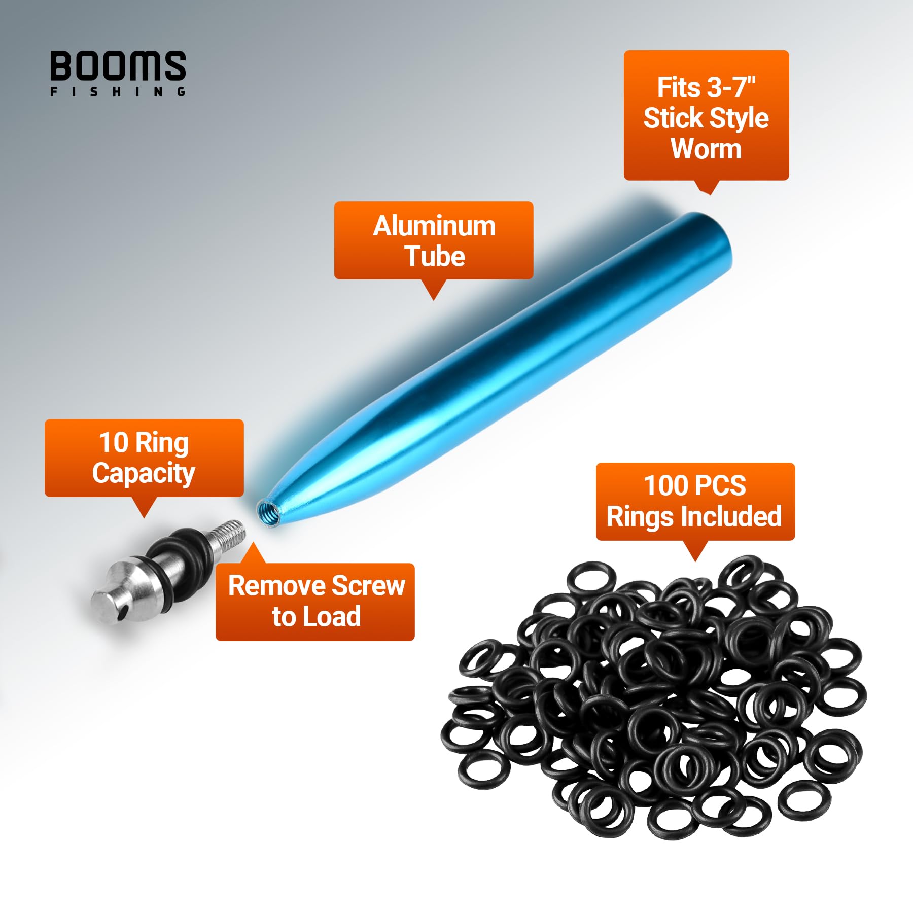 Booms Fishing WR1 Aluminum Wacky Rig Kit with 110 O-Rings for Bass Fishing