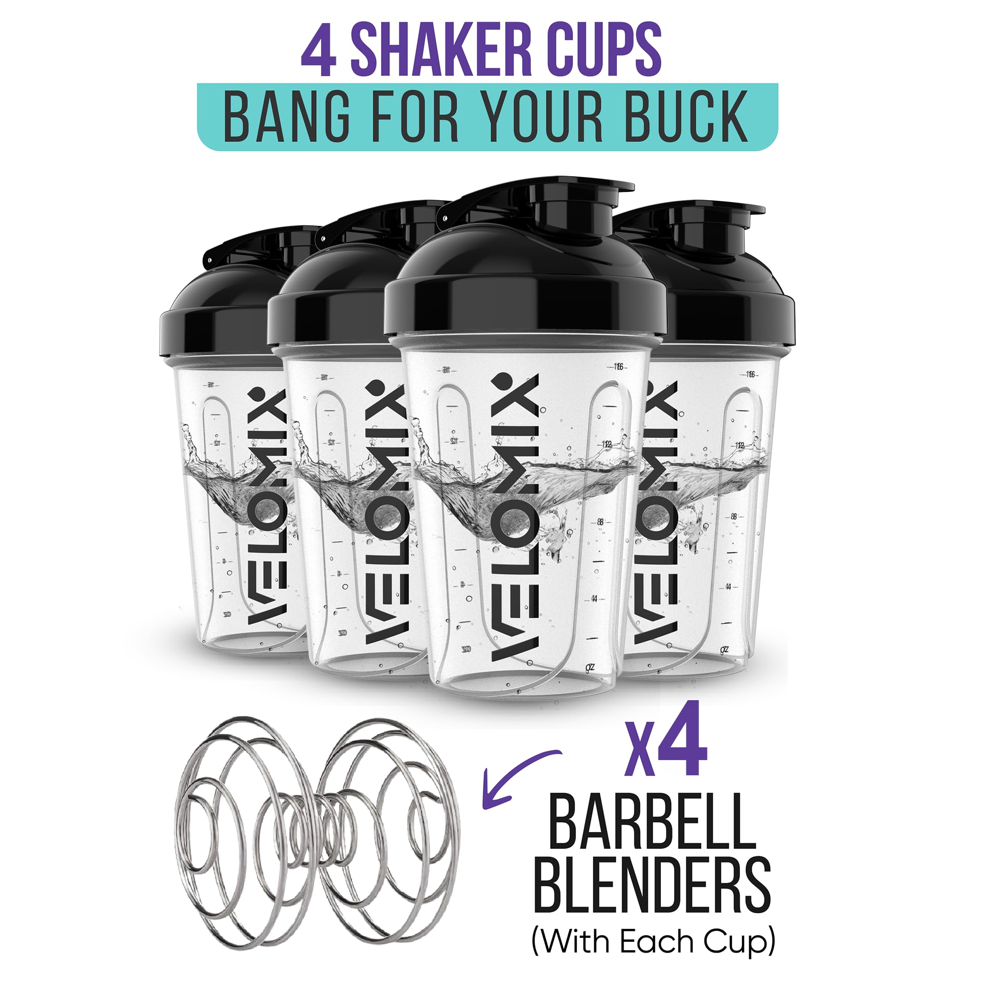 4 Pack 20oz Protein Shaker Bottles - Leak Proof Gym Water Bottles for Protein Powder & Pre Workout - BPA Free Transparent Shaker Cups with Mixing Ball - Perfect for Bodybuilding, Fitness & Post Workout Recovery