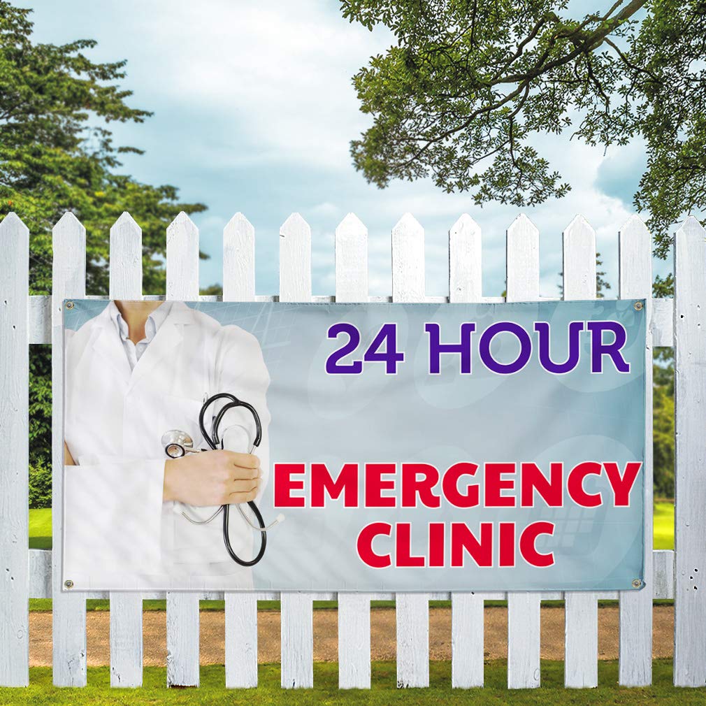 24-Hour Emergency Clinic Vinyl Banner - Weatherproof, Durable Outdoor Yard Sign (60x144 Inches, 10 Grommets) - Perfect for Hospitals, Clinics & Healthcare Facilities