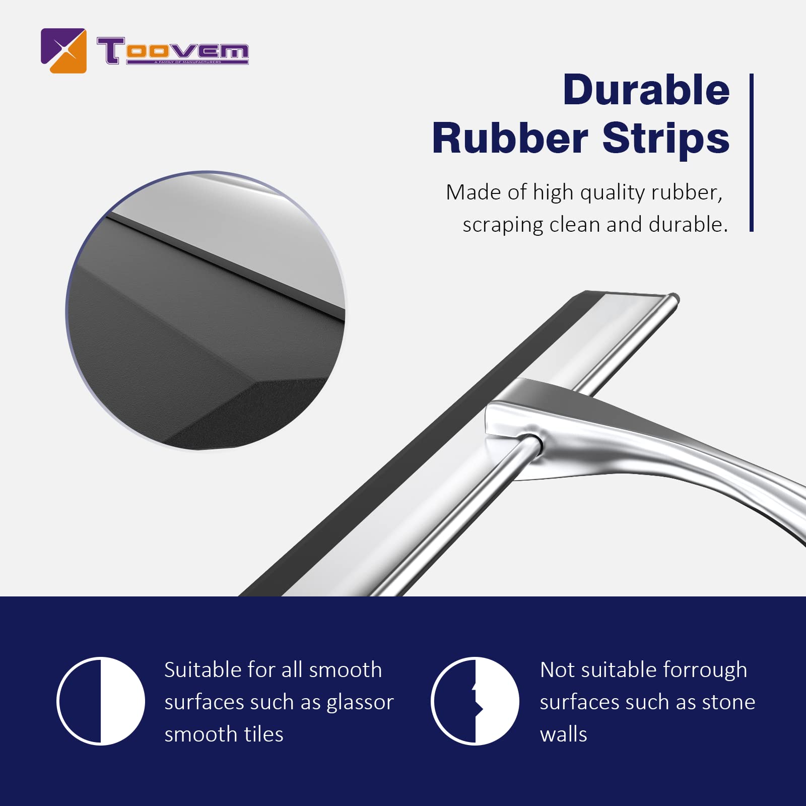 TOOVEM 12-Inch Shower Squeegee for Glass Shower Doors, Windows, Bathroom & Car Windshield - Stainless Steel Blade for Streak-Free Cleaning (Perfect for Daily Shower Maintenance & Auto Detailing)