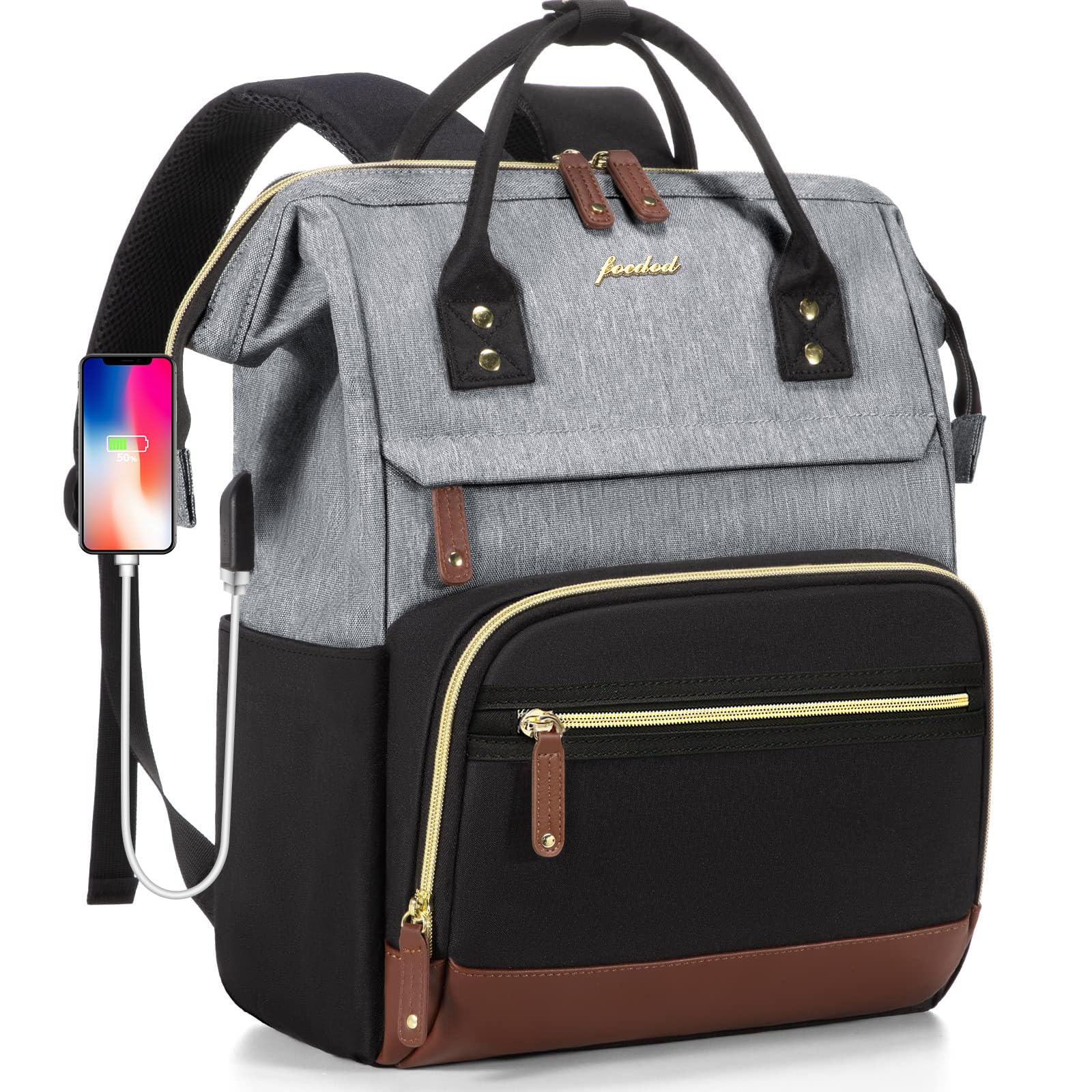 17 Inch Women's Laptop Backpack - Waterproof Anti-Theft Work Bag with USB Charger for Nurse, Teacher & College Students | Business Travel, Commuting & School Use (Black/Grey/Brown)