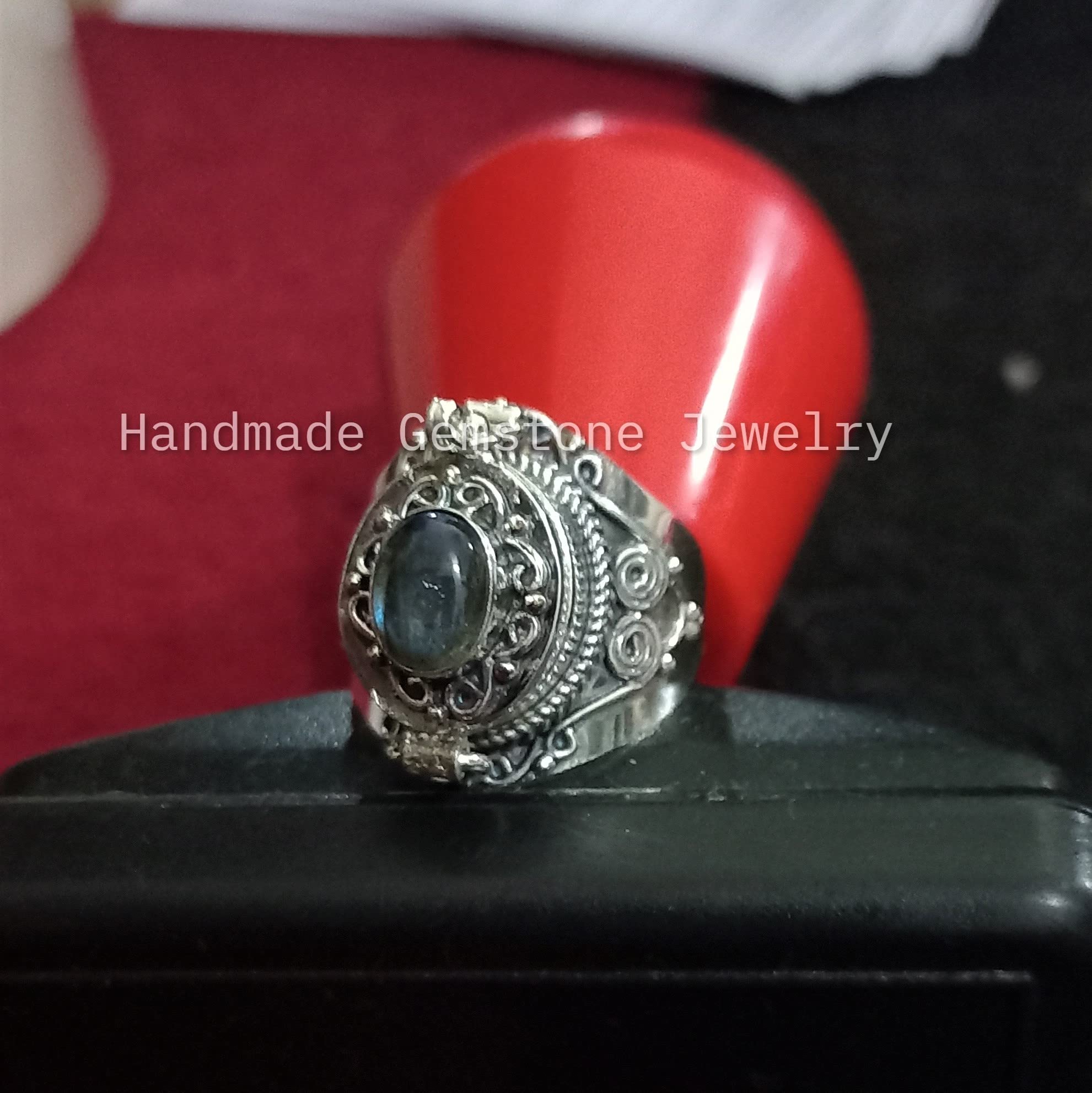 Natural Labradorite Ring with Blue Flash - December Birthstone Jewelry, Poison Box & Locket Ring, Healing Crystal Gift for Women | Perfect for Secret Messages, Spiritual Healing & Special Occasions