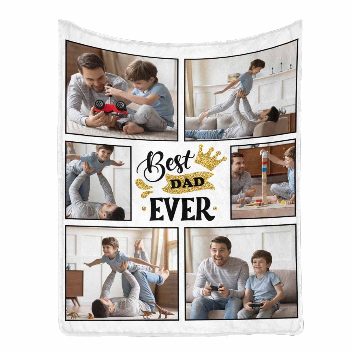 **Personalized Dad Blanket - Best Dad Ever Crown Design - Custom Father's Day & Birthday Gift from Daughter or Kids - 70x80 Inches - Cozy Throw Blanket for Home, Office & Travel**