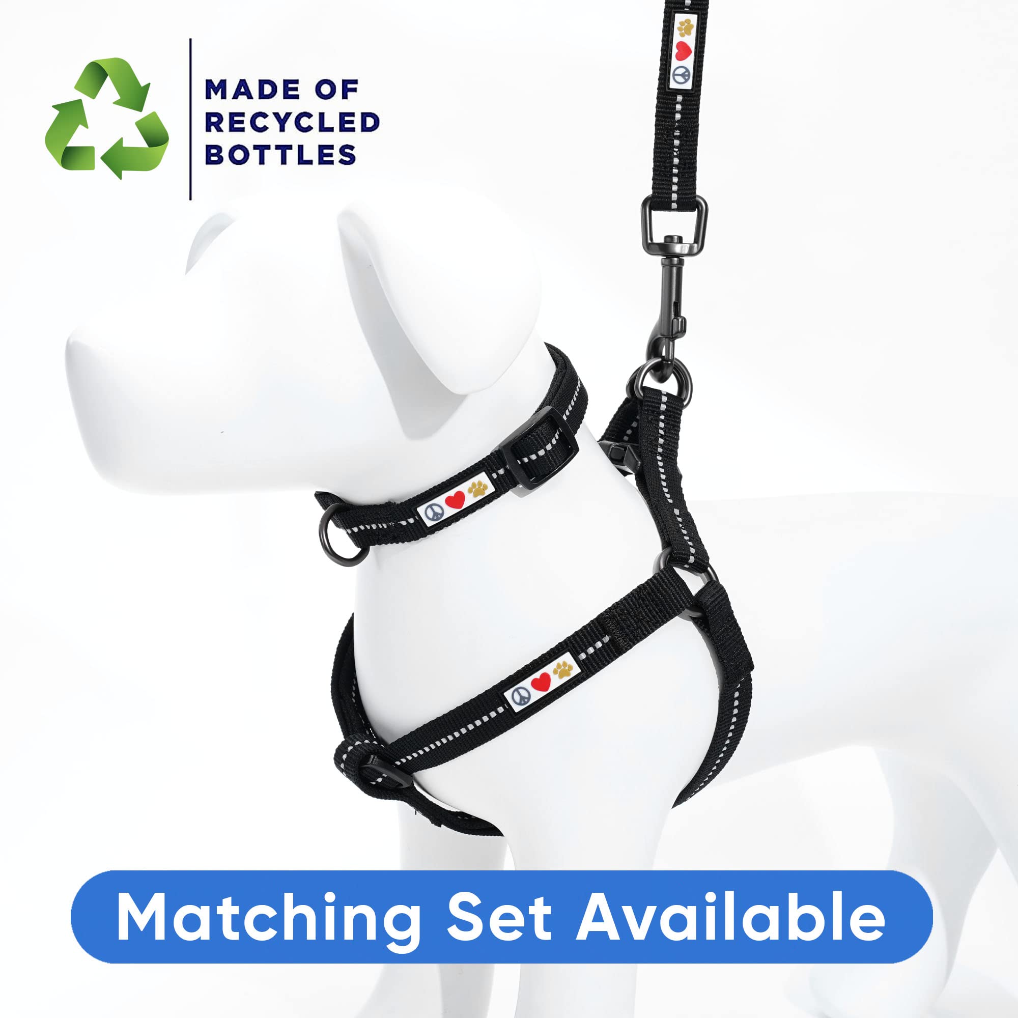 Eco-Friendly Recycled Dog Collar with Reflective Stitching - Made from Ocean Plastic Bottles - Small Black Pet Collar for Puppies & Small Dogs | Perfect for Night Walks & Outdoor Adventures