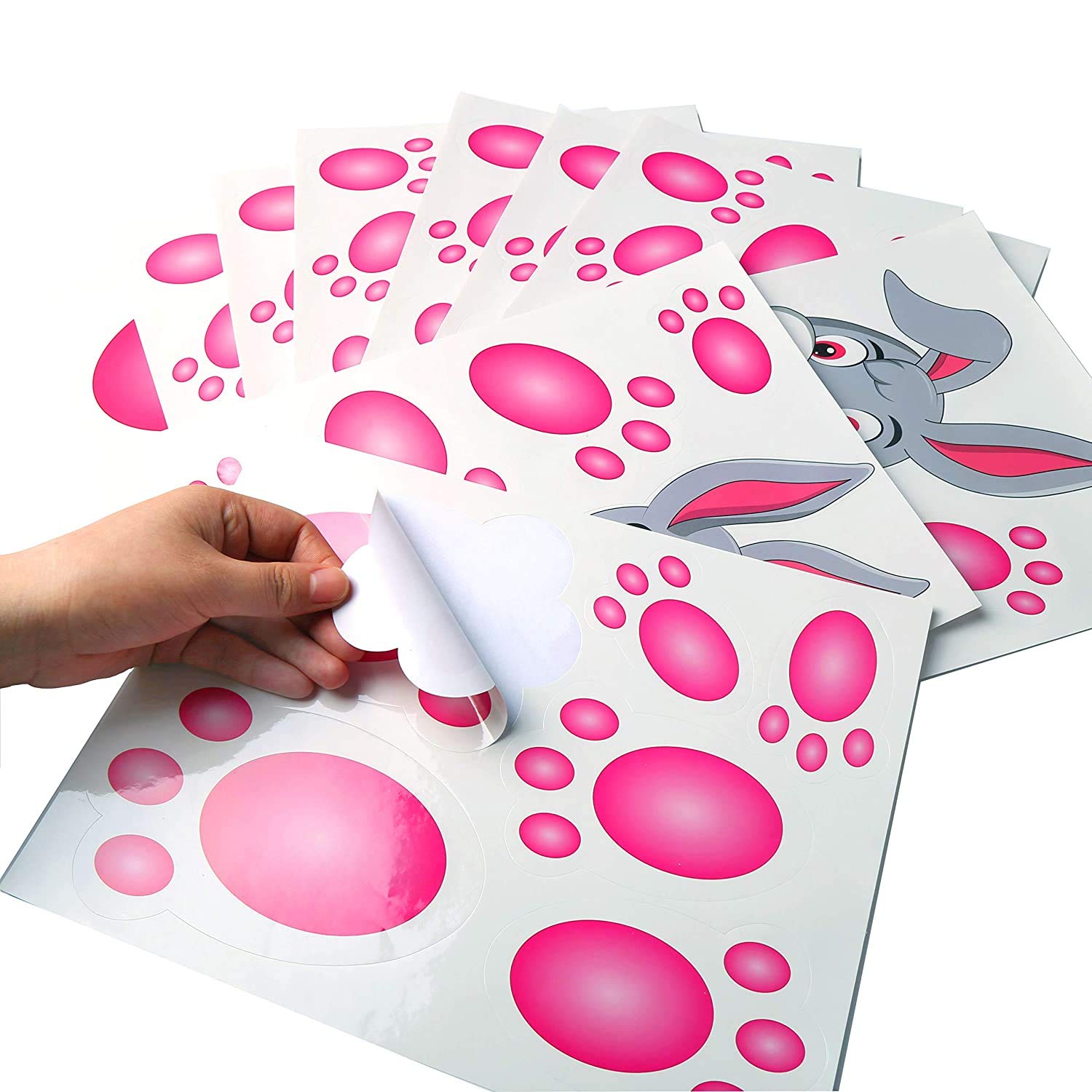 CCINEE 60-Pack Easter Bunny Footprint Stickers - Self-Adhesive Floor Decals for Easter Party Decorations, Egg Hunt Games & Spring Home Decor - Bunny Paw Prints (12 Sheets)