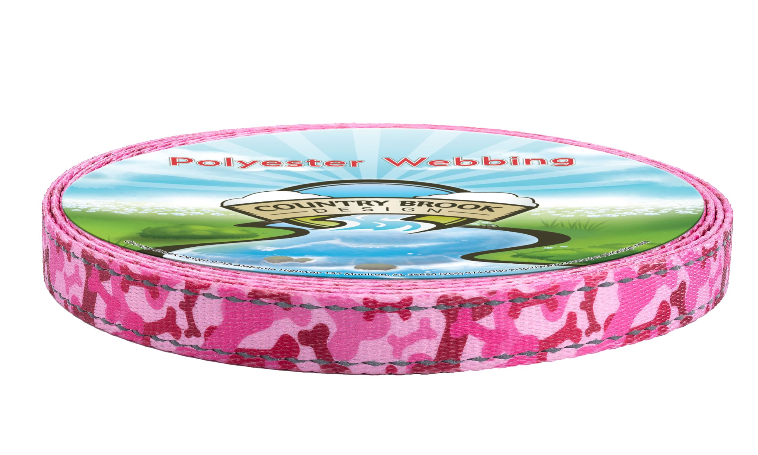 Country Brook Design - Reflective Pink Camo Polyester Dog Collar Webbing for Nighttime Safety and Outdoor Adventures