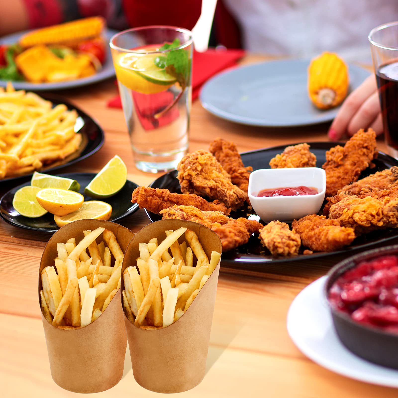 14 oz Disposable Kraft Paper French Fries Holder - 200 Pack Brown Food Cones for Waffles, Popcorn, Ice Cream & Party Snacks | Perfect for Weddings, Birthday Parties & Takeout Restaurants