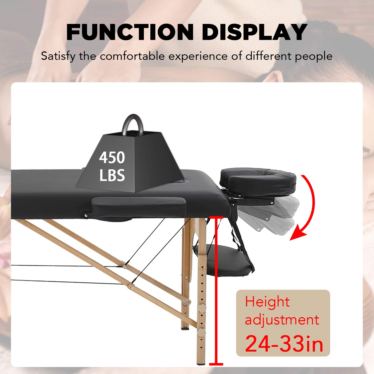 **OffiClever Portable Massage Table - Adjustable Height 73