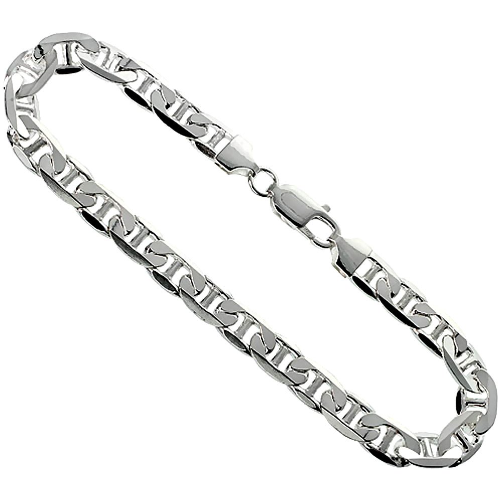 Sterling Silver Flat Mariner Link Chain Necklace & Bracelet Set - 7.2mm Nickel-Free Italian Crafted (7-30 Inch) - Perfect for Everyday Wear, Gifts & Special Occasions