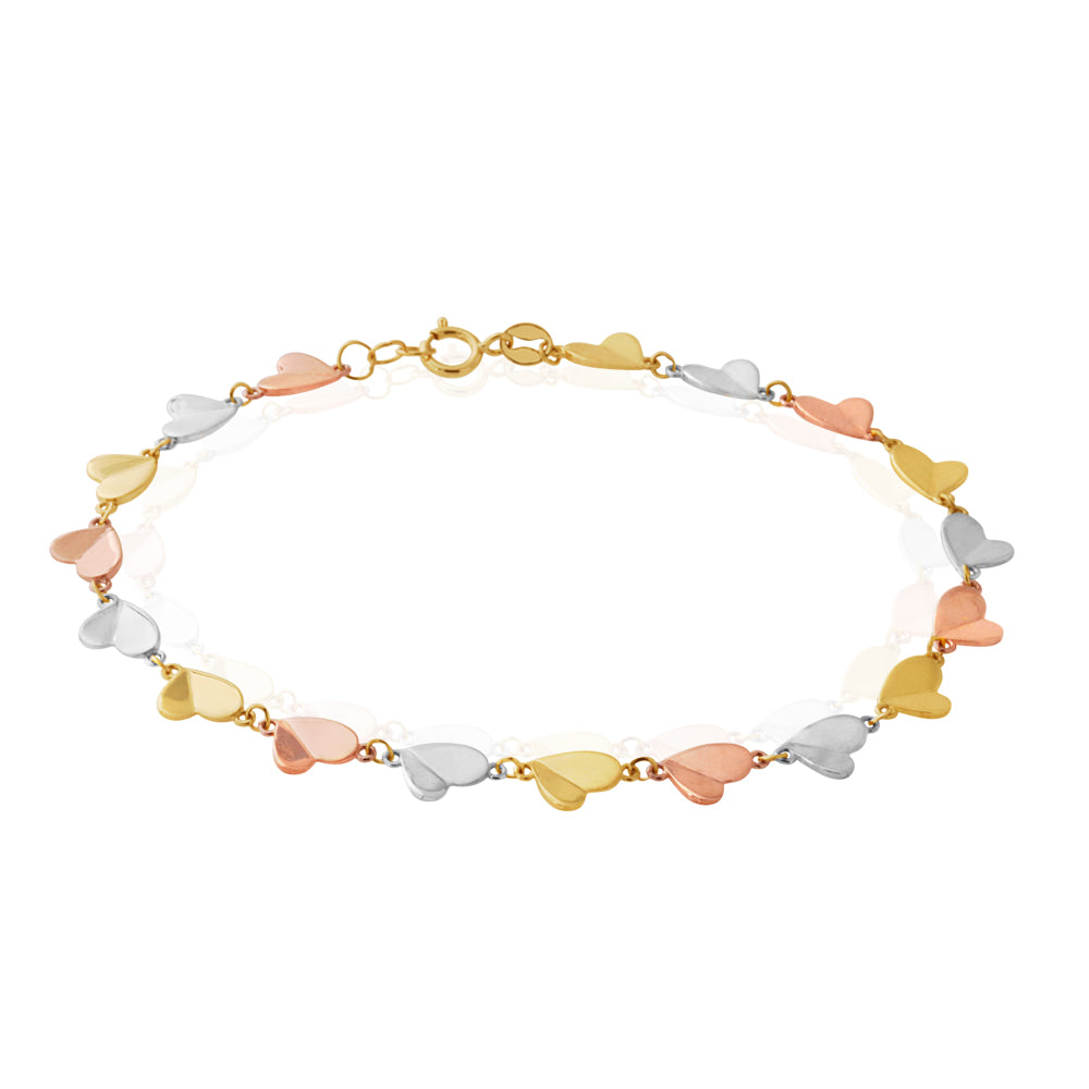 9ct Gold Multi-Tone Heart Link 19cm Adjustable Bracelet for Women - Perfect for Valentine's Day, Anniversary & Romantic Gifts
