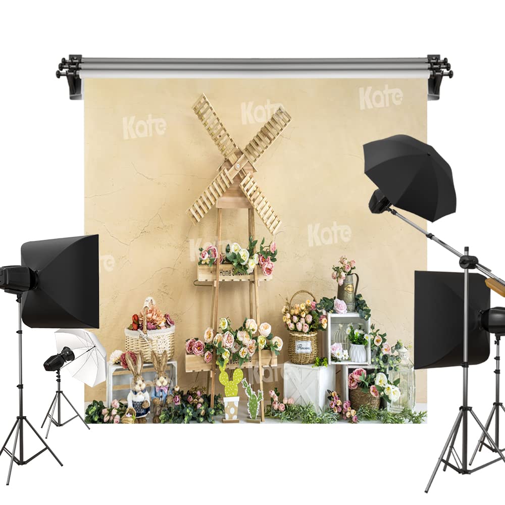 6.5x6.5ft Spring Windmill Floral Backdrop - 2x2m Digital Printed Photography Background Cloth for Studio Photo Shoots, Baby Showers & Wedding Decor