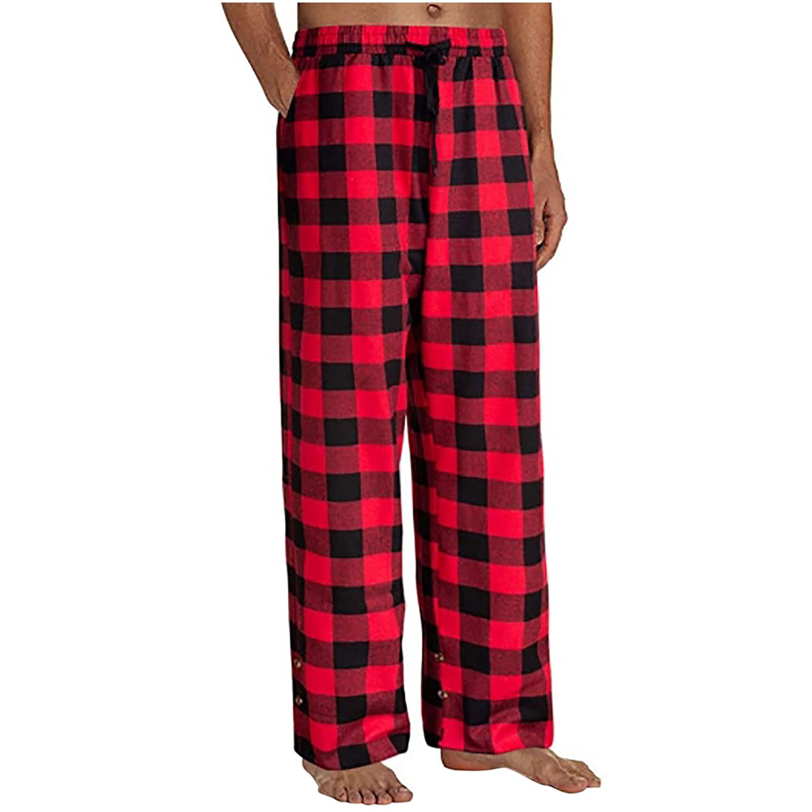 Men's Plaid Pajama Pants with Pockets & Drawstring - Soft Loose Fit Sleepwear for Lounge, Home & Travel - Comfortable Woven Cotton Pajama Bottoms for Relaxing & Sleeping