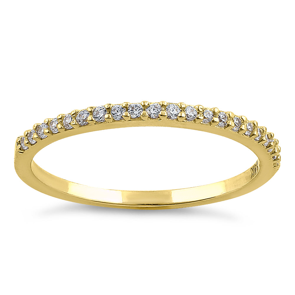 14K Solid Yellow Gold Round Cut Half Eternity Cubic Zirconia Ring for Women - Elegant Wedding Band, Anniversary Gift, or Everyday Jewelry