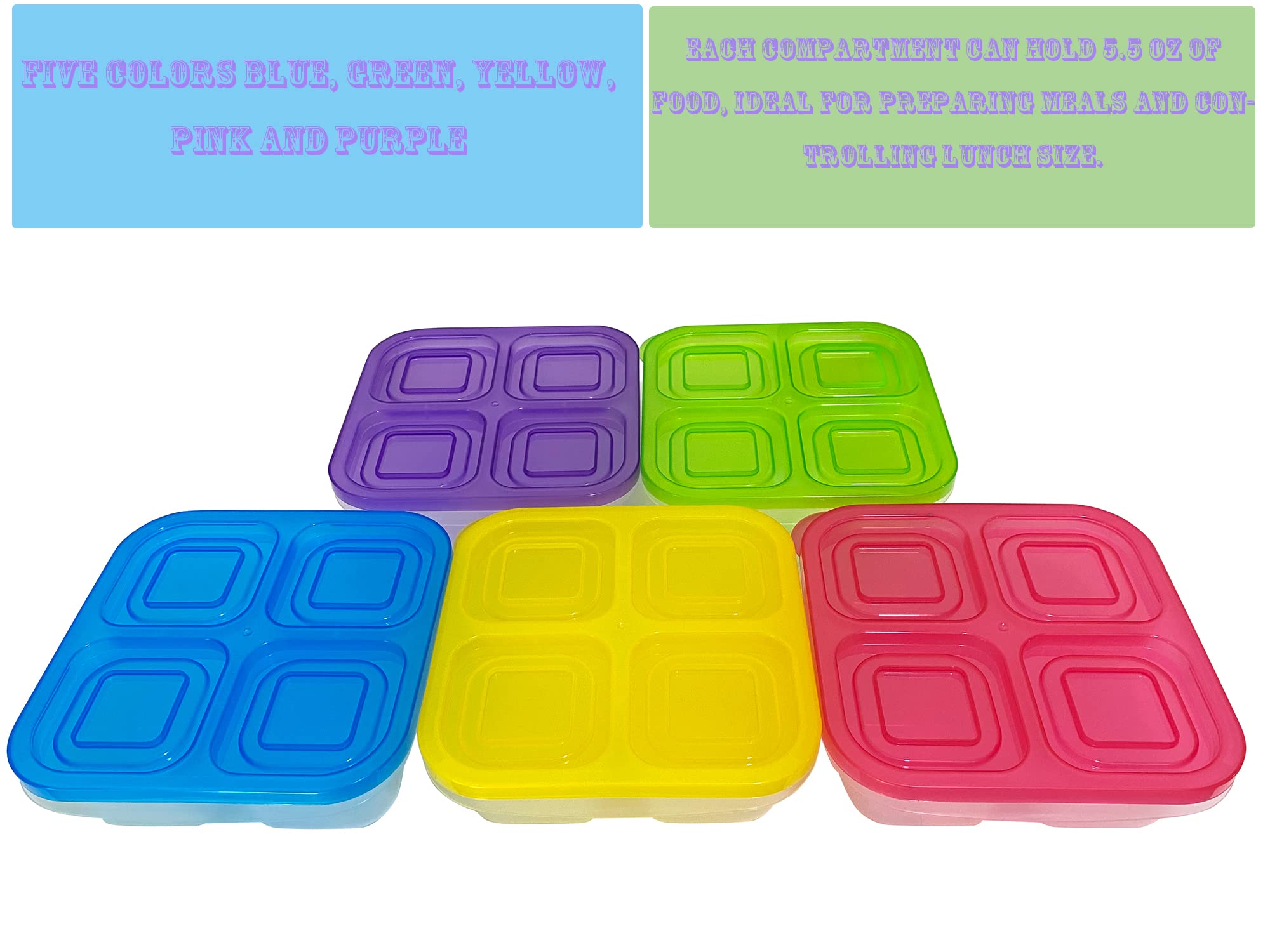 AQSXO 5-Piece Bento Box Set - Reusable Divided Food Storage Containers with Lids for Meal Prep, Lunch, Travel & Picnics | Leak-Proof Snack Containers for Adults & Kids