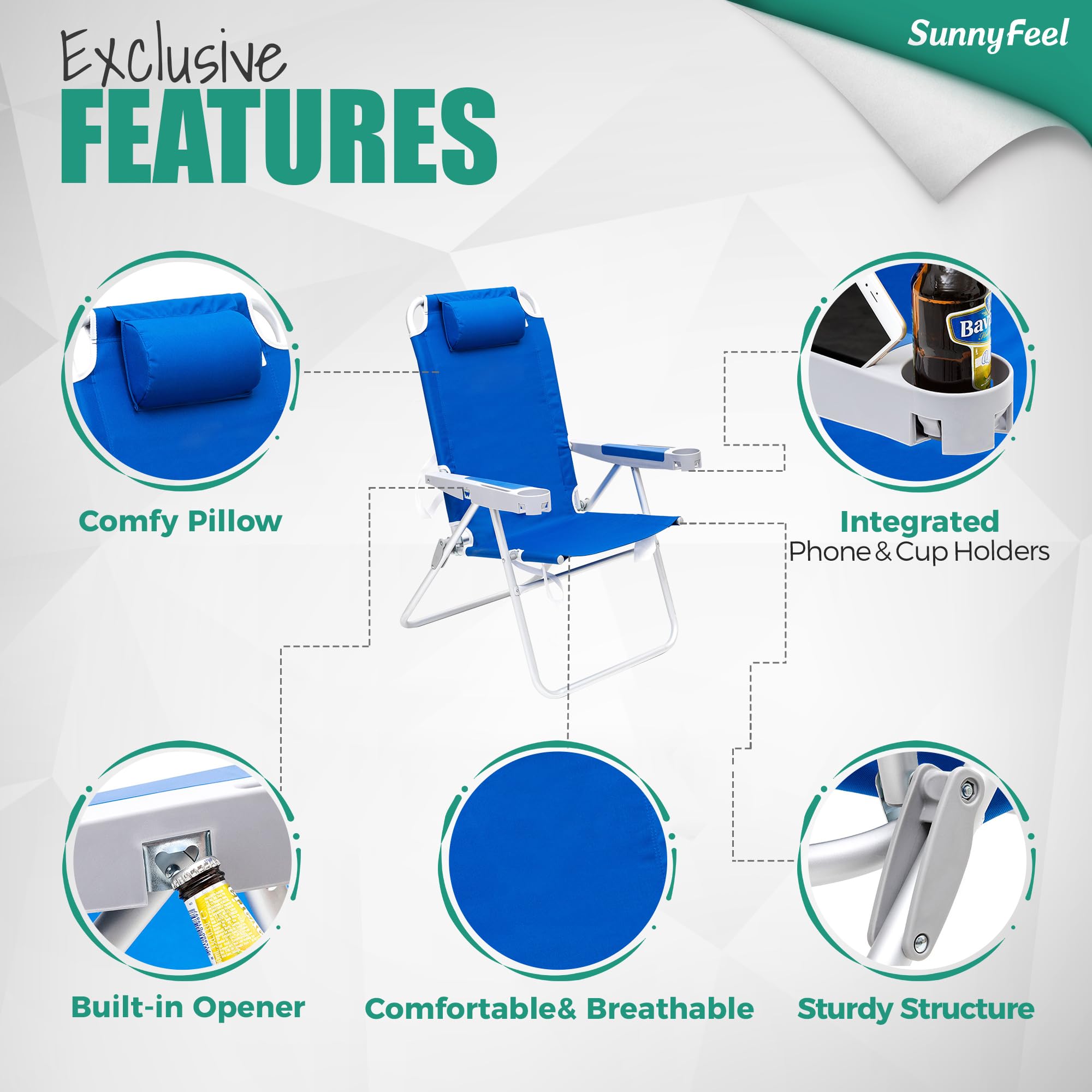 **SUNNYFEEL Oversized Heavy Duty Folding Beach Chair for Adults - 500 lbs Capacity, Lightweight & Portable (17