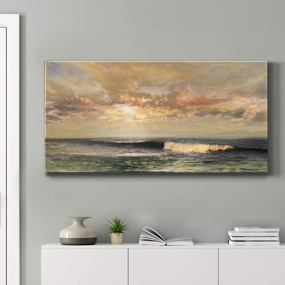 Modern Ocean Wave Canvas Wall Art - Blue Beach Landscape Print for Living Room, Bedroom, Bathroom & Office Decor - Ready to Hang 24x48 Inches - Perfect for Coastal, Nautical & Boho Home Styling