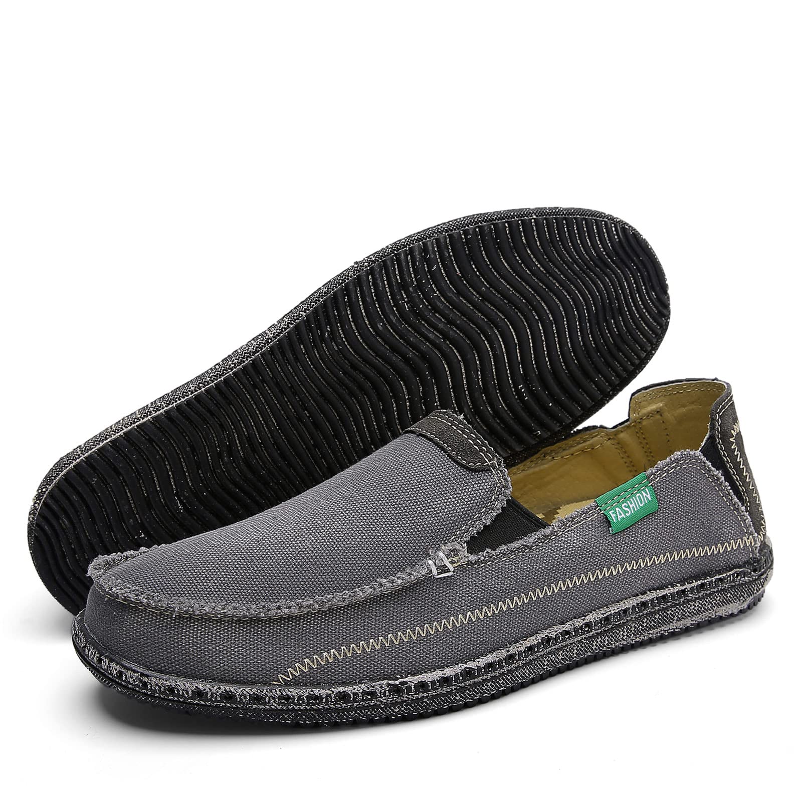 JAMONWU Men's Slip-On Canvas Loafers - Breathable Casual Boat Shoes for Men - Vintage Style Deck Shoes - Perfect for Walking, Travel & Summer Outfits
